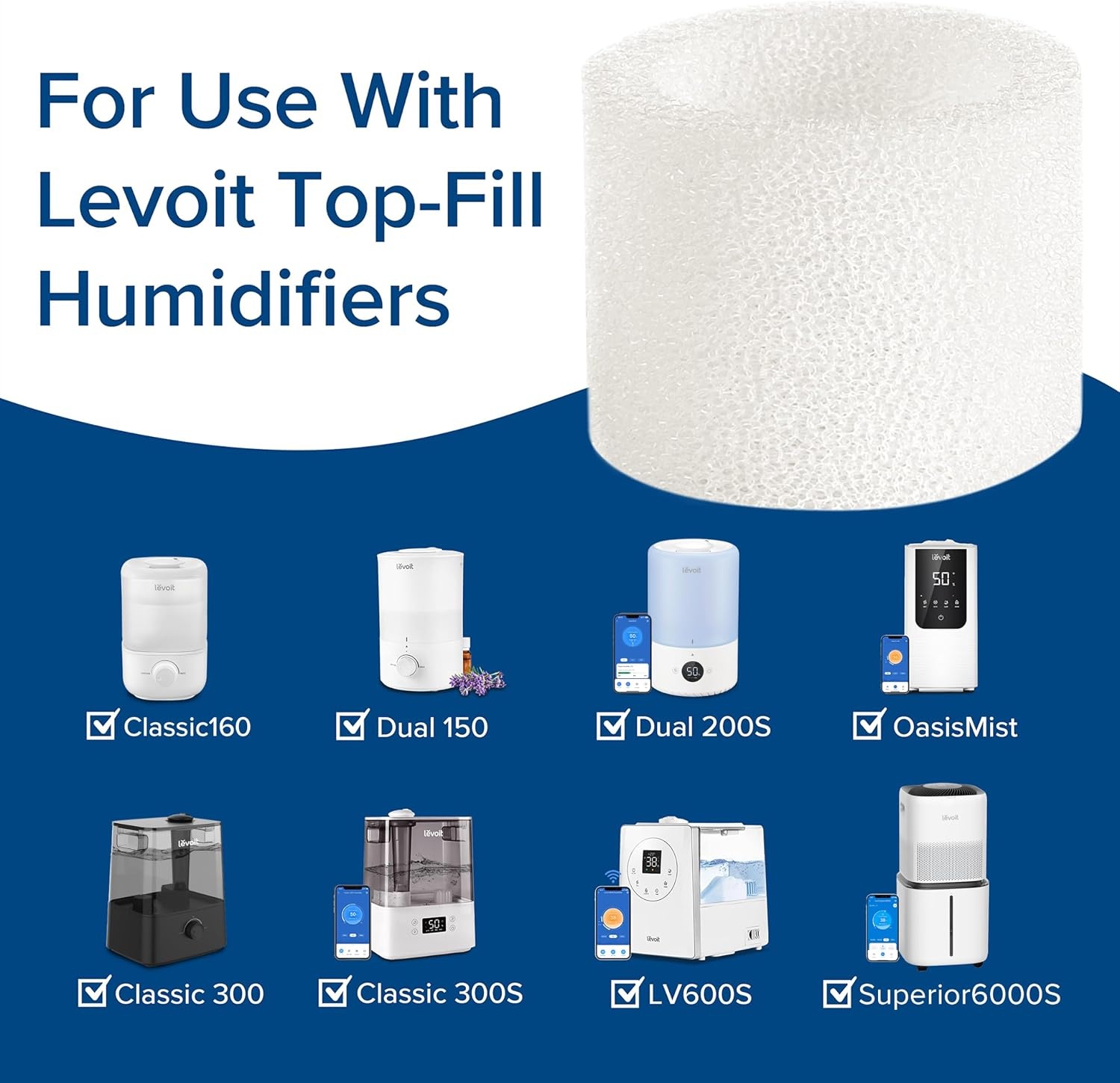 image:imageLEVOIT Aroma Pads 16 Pack Humidifier Replacement Filters Compatible with LV600S Classic300S LV600HH OasisMist450S Make The Fragrance Stronger and Longer Duration WhiteTop Fill Humidifier Filter