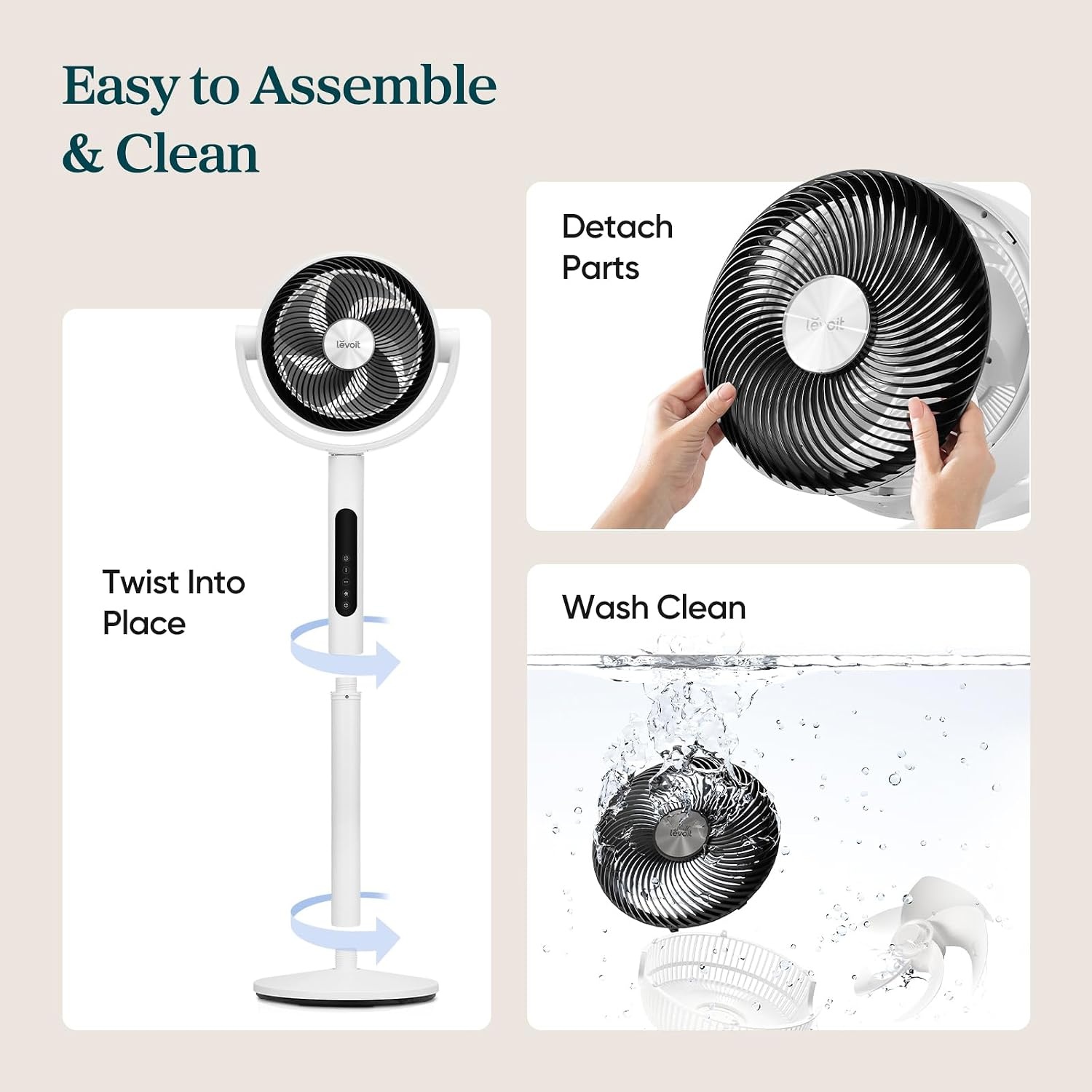 image:imageLevoit Standing Fan for Bedroom 90 Oscillating Fan 20dB Quiet for Sleep Floor fan with 1024 CFM Airflow DC Motor 5 Speeds 2 in 1 Pedestal amp Tabletop 12H Timer Remoter for Home Room WhitePro White