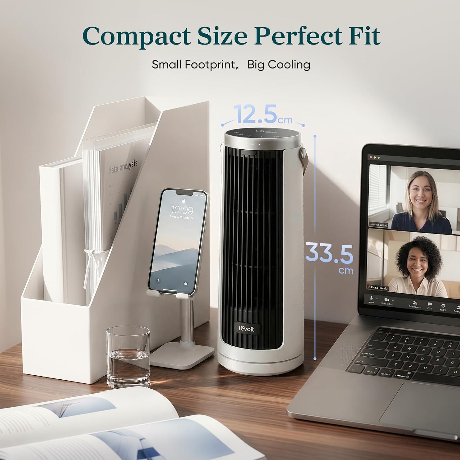 image:imageLevoit Tower Fan for Bedroom 20dB Quiet Desk Fan Portable Fan with 23fts 3 Angles 4 Speeds Mini Oscillating Fan DC Motor Bladeless Easy to Carry Remoter 12H Timer for Home Room Office WhiteClassic Pearl White