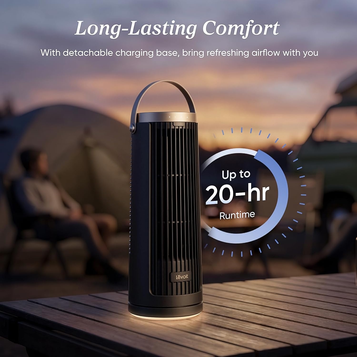 image:imageLevoit Tower Fan for Bedroom 20dB Quiet Desk Fan Portable Fan with 23fts 3 Angles 4 Speeds Mini Oscillating Fan DC Motor Bladeless Easy to Carry Remoter 12H Timer for Home Room Office WhitePortableRechargeable Grey Pro