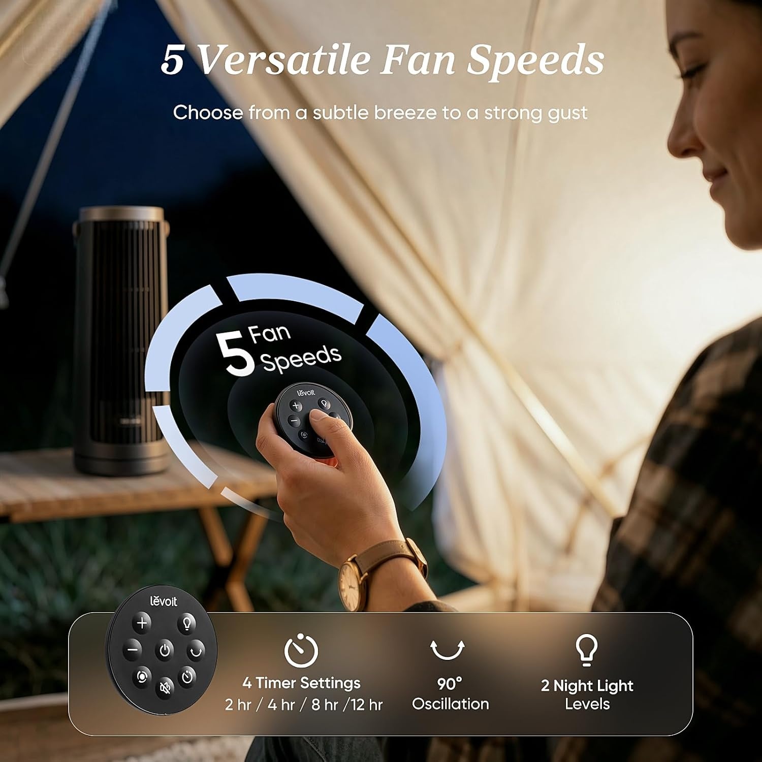image:imageLevoit Tower Fan for Bedroom 20dB Quiet Desk Fan Portable Fan with 23fts 3 Angles 4 Speeds Mini Oscillating Fan DC Motor Bladeless Easy to Carry Remoter 12H Timer for Home Room Office WhitePortableRechargeable Grey Pro