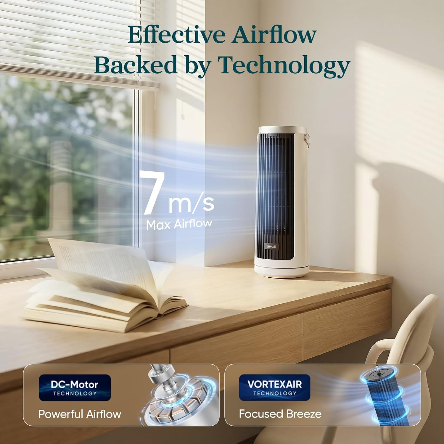 image:imageLevoit Tower Fan for Bedroom 20dB Quiet Desk Fan Portable Fan with 23fts 3 Angles 4 Speeds Mini Oscillating Fan DC Motor Bladeless Easy to Carry Remoter 12H Timer for Home Room Office WhiteClassic Pearl White