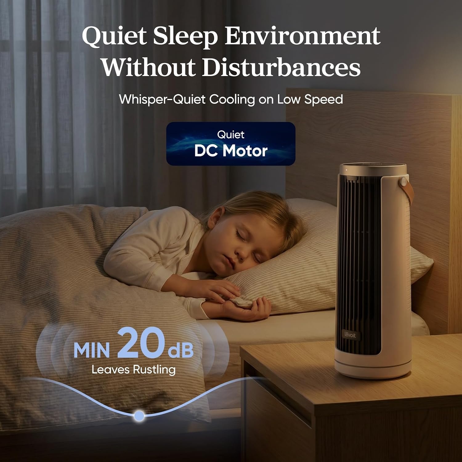 image:imageLevoit Tower Fan for Bedroom 20dB Quiet Desk Fan Portable Fan with 23fts 3 Angles 4 Speeds Mini Oscillating Fan DC Motor Bladeless Easy to Carry Remoter 12H Timer for Home Room Office WhiteClassic Pearl White