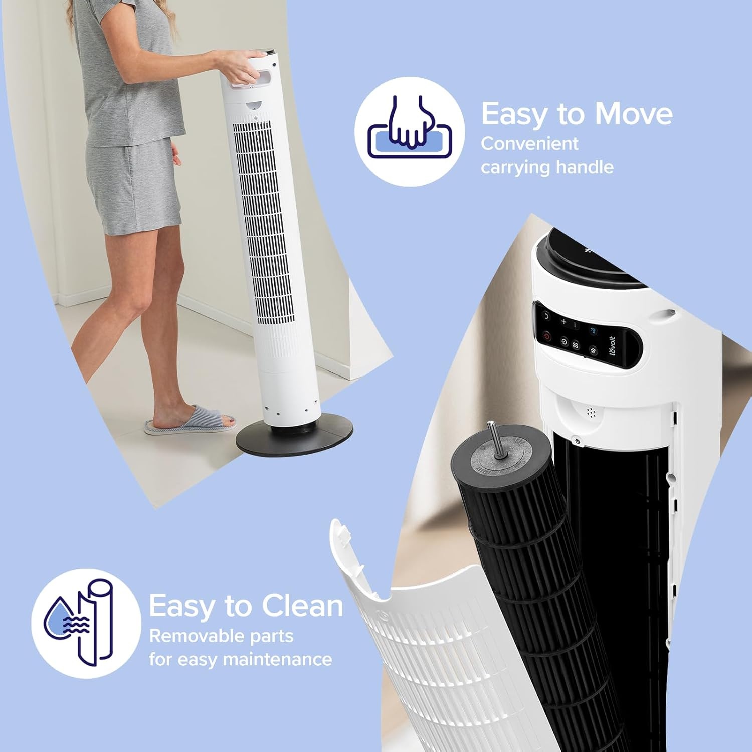 image:imageLevoit Tower Fan for Bedroom 28fts Fans that Blow Cold Air 28dB Quiet Standing Floor Fan for Room 90 Oscillating 5 Speeds 4 Modes amp Temp Sensor Bladeless 12H Timer Remoter 36 inch Black42 inches White