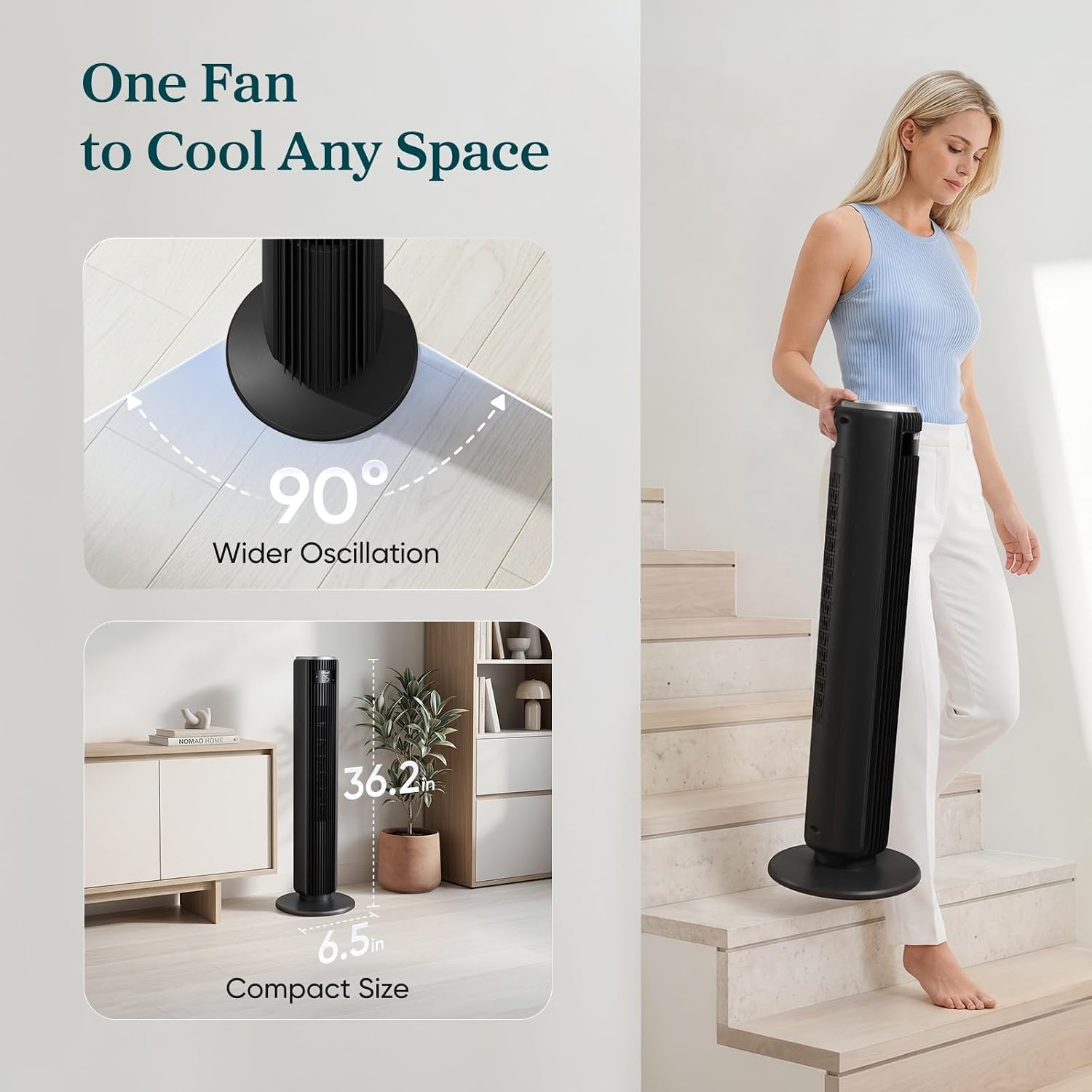 image:imageLevoit Tower Fan for Bedroom 28fts Fans that Blow Cold Air 28dB Quiet Standing Floor Fan for Room 90 Oscillating 5 Speeds 4 Modes amp Temp Sensor Bladeless 12H Timer Remoter 36 inch Black36 inches Black