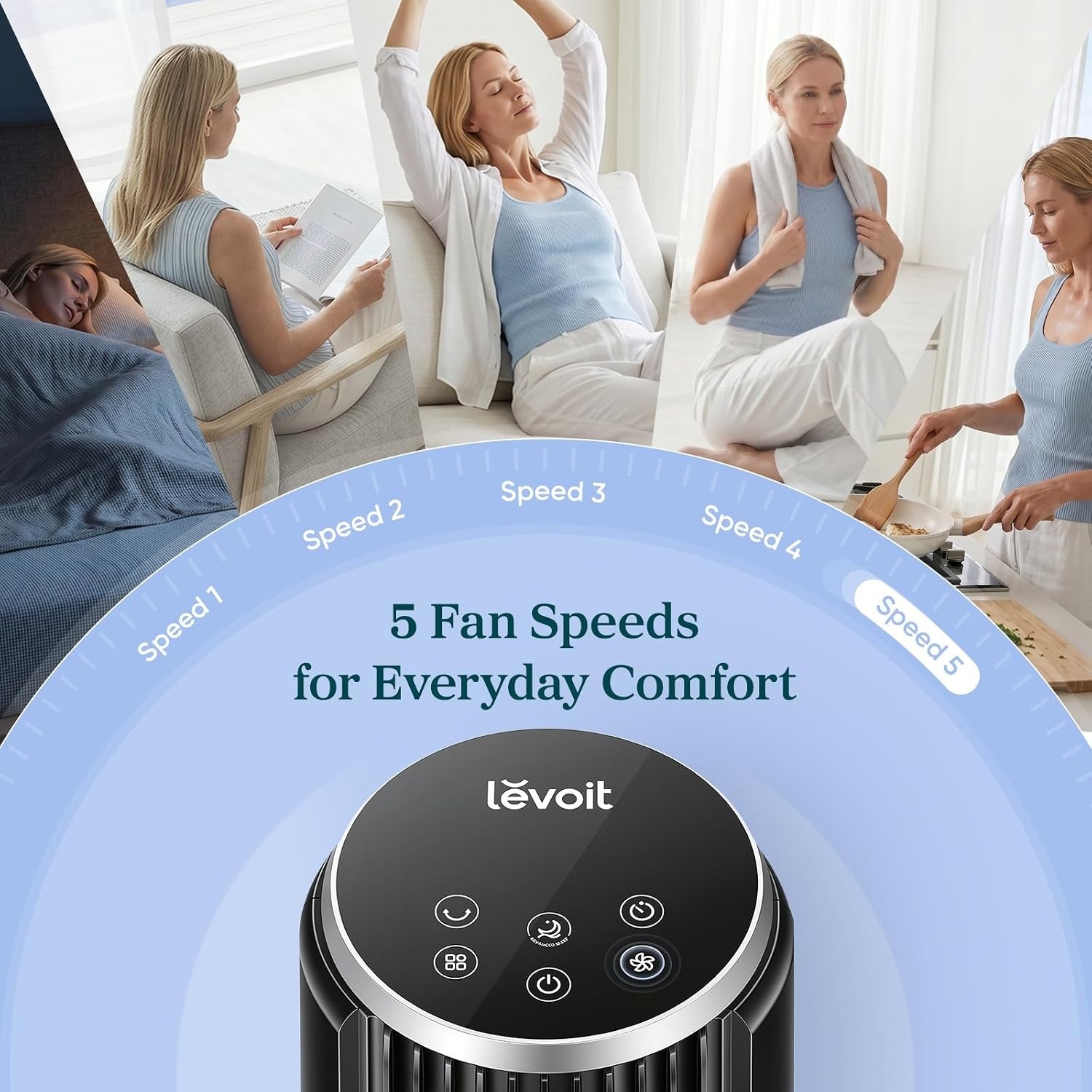 image:imageLevoit Tower Fan for Bedroom 28fts Fans that Blow Cold Air 28dB Quiet Standing Floor Fan for Room 90 Oscillating 5 Speeds 4 Modes amp Temp Sensor Bladeless 12H Timer Remoter 36 inch Black36 inches Black