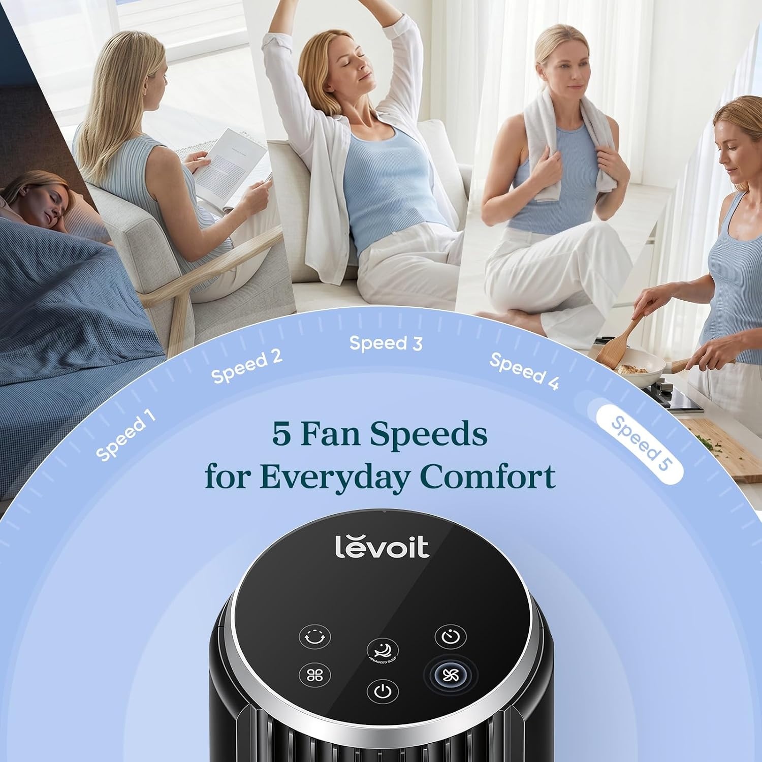 image:imageLevoit Tower Fan for Bedroom 28fts Fans that Blow Cold Air 28dB Quiet Standing Floor Fan for Room 90 Oscillating 5 Speeds 4 Modes amp Temp Sensor Bladeless 12H Timer Remoter 36 inch Black36 inches White