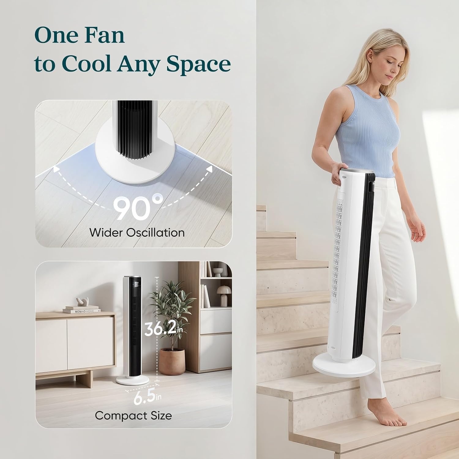 image:imageLevoit Tower Fan for Bedroom 28fts Fans that Blow Cold Air 28dB Quiet Standing Floor Fan for Room 90 Oscillating 5 Speeds 4 Modes amp Temp Sensor Bladeless 12H Timer Remoter 36 inch Black36 inches White