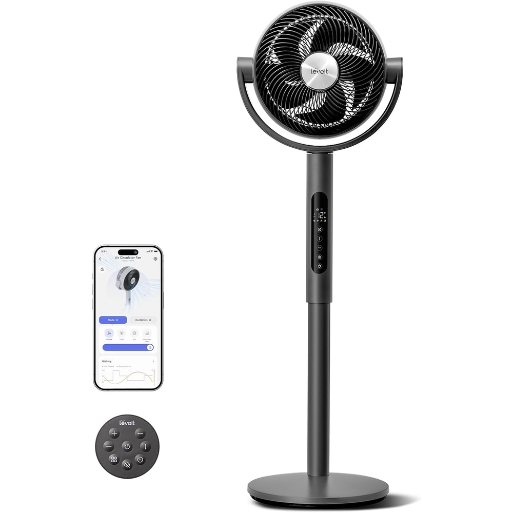 image:imageLevoit Standing Fan for Bedroom 90 Oscillating Fan 20dB Quiet for Sleep Floor fan with 1024 CFM Airflow DC Motor 5 Speeds 2 in 1 Pedestal amp Tabletop 12H Timer Remoter for Home Room WhitePro Black Smart