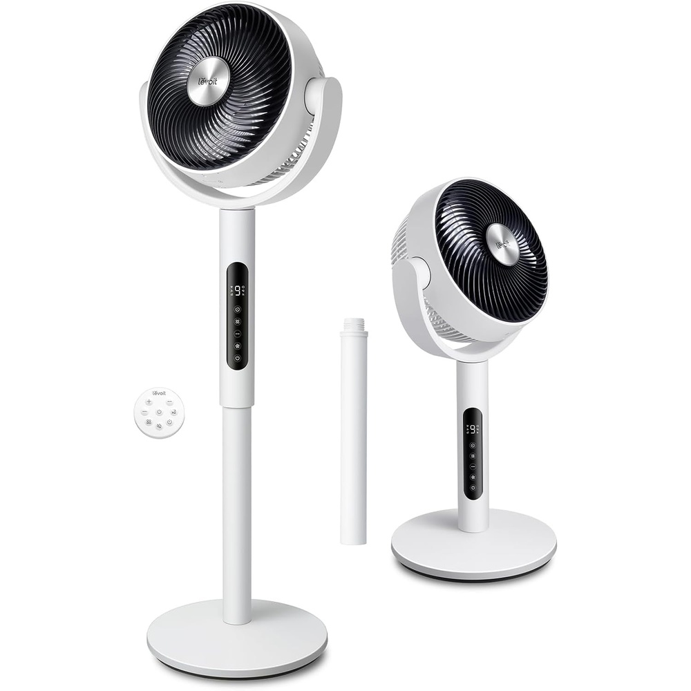 image:imageLevoit Standing Fan for Bedroom 90 Oscillating Fan 20dB Quiet for Sleep Floor fan with 1024 CFM Airflow DC Motor 5 Speeds 2 in 1 Pedestal amp Tabletop 12H Timer Remoter for Home Room WhitePro White