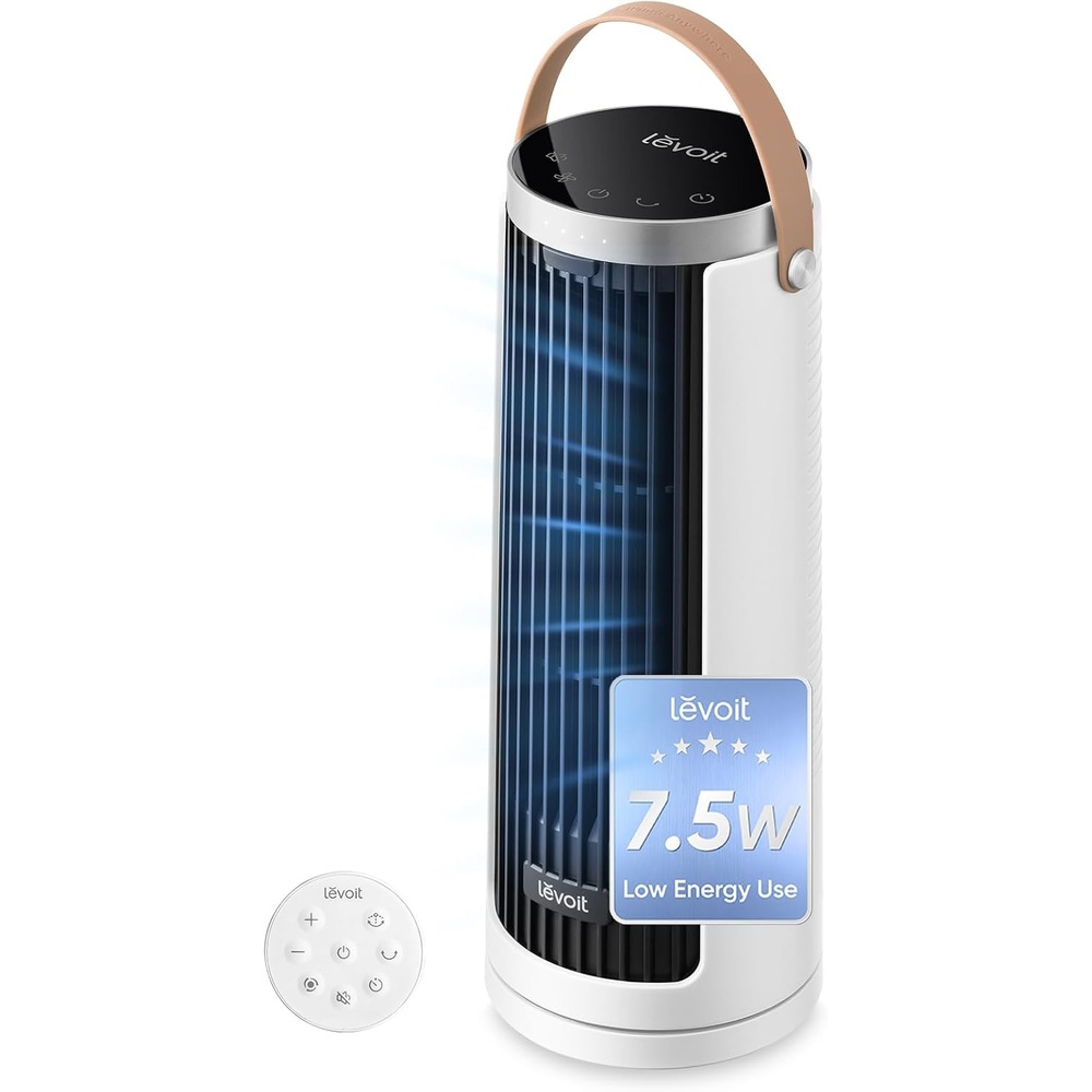 image:imageLevoit Tower Fan for Bedroom 20dB Quiet Desk Fan Portable Fan with 23fts 3 Angles 4 Speeds Mini Oscillating Fan DC Motor Bladeless Easy to Carry Remoter 12H Timer for Home Room Office WhiteClassic Pearl White