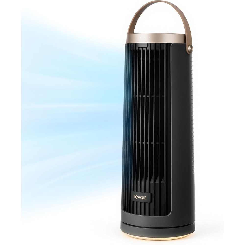 image:imageLevoit Tower Fan for Bedroom 20dB Quiet Desk Fan Portable Fan with 23fts 3 Angles 4 Speeds Mini Oscillating Fan DC Motor Bladeless Easy to Carry Remoter 12H Timer for Home Room Office WhitePortableRechargeable Grey Pro