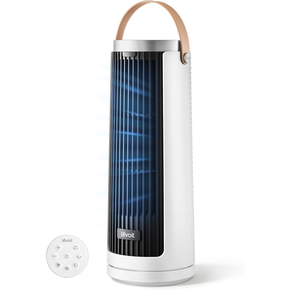 image:imageLevoit Tower Fan for Bedroom 20dB Quiet Desk Fan Portable Fan with 23fts 3 Angles 4 Speeds Mini Oscillating Fan DC Motor Bladeless Easy to Carry Remoter 12H Timer for Home Room Office WhiteWindi Mini White