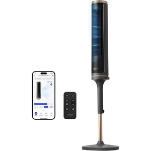 Levoit Tower Fan for Bedroom, 28ft/s Fans that Blow Cold Air, 28dB Quiet | Standing Floor Fan for Room, 90° Oscillating, 5 Speeds 4 Modes & Temp Sensor, Bladeless, 12H Timer, Remoter, 36 inch, Black(Adjustable 36-47 inches Grey)