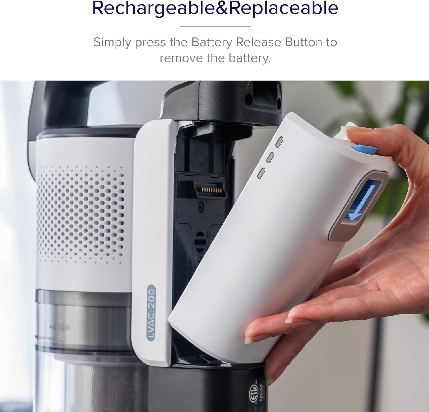 image:imageLEVOIT LVAC200 WhiteampBlue Cordless Vacuum Cleaner Replacement Battery 2200mAh Up to 50 Minutes RuntimeLVAC200 Battery White