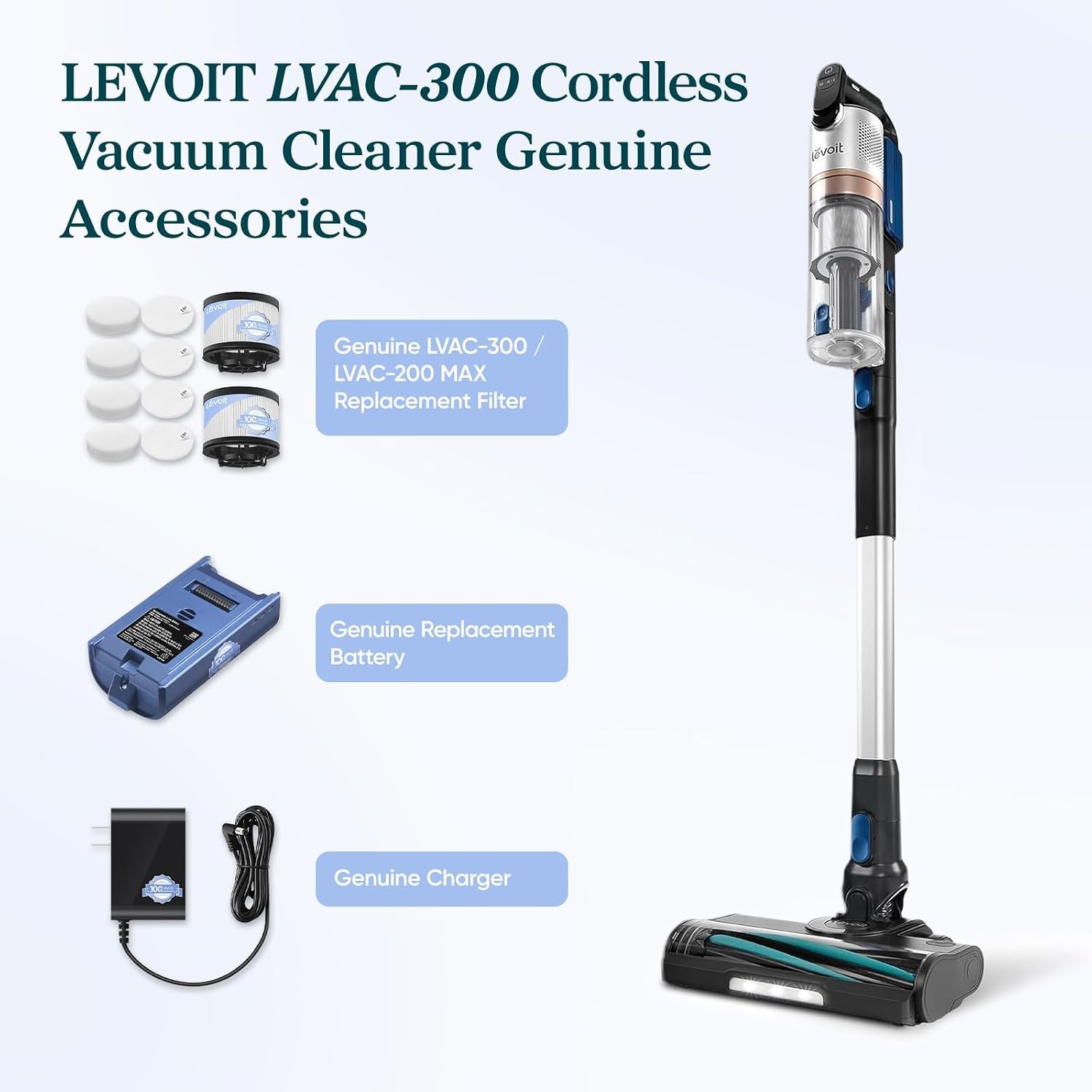 image:imageLEVOIT LVAC200 WhiteampBlue Cordless Vacuum Cleaner Replacement Battery 2200mAh Up to 50 Minutes RuntimeLVAC300 Battery