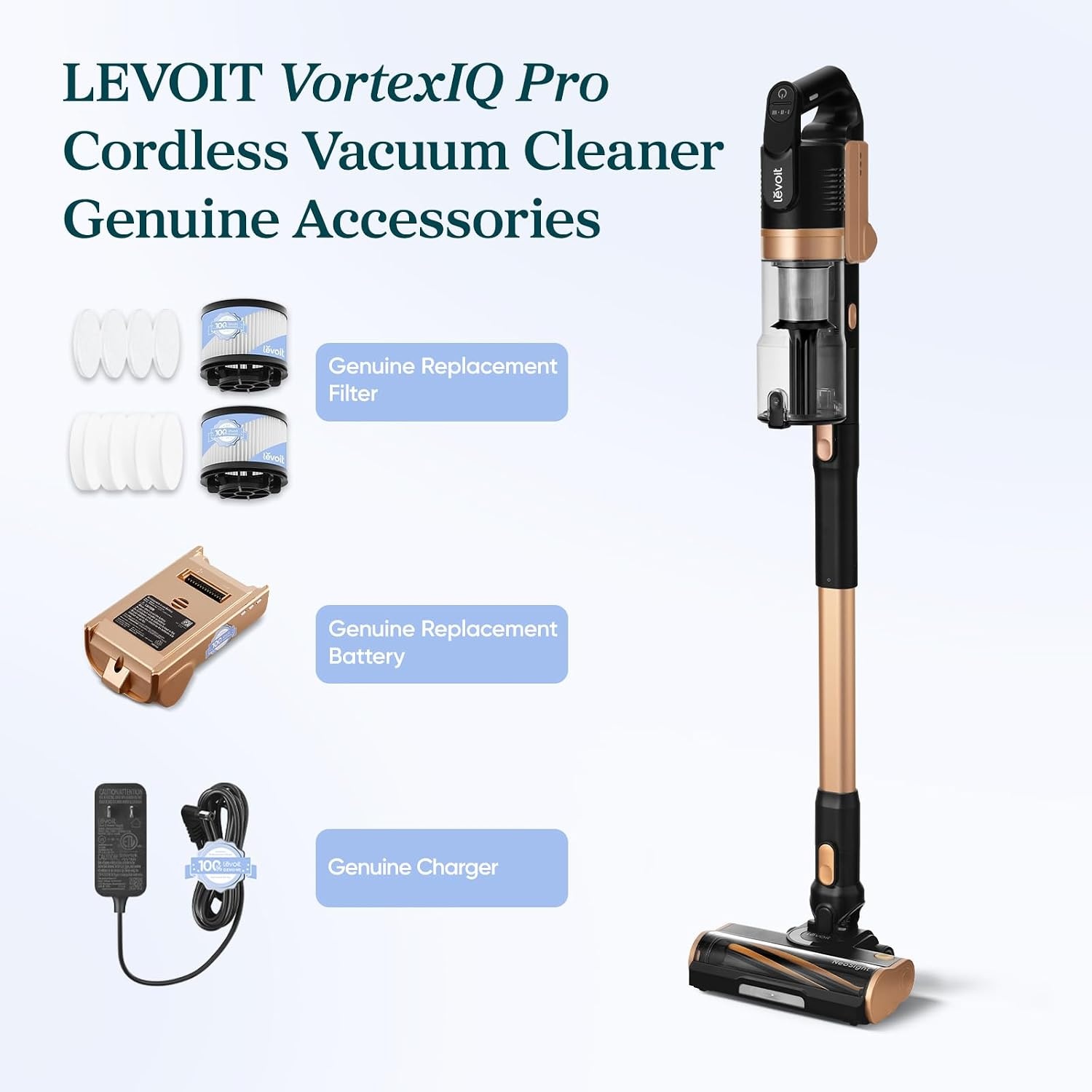 image:imageLEVOIT LVAC200 WhiteampBlue Cordless Vacuum Cleaner Replacement Battery 2200mAh Up to 50 Minutes RuntimeVortexIQ Pro Charger
