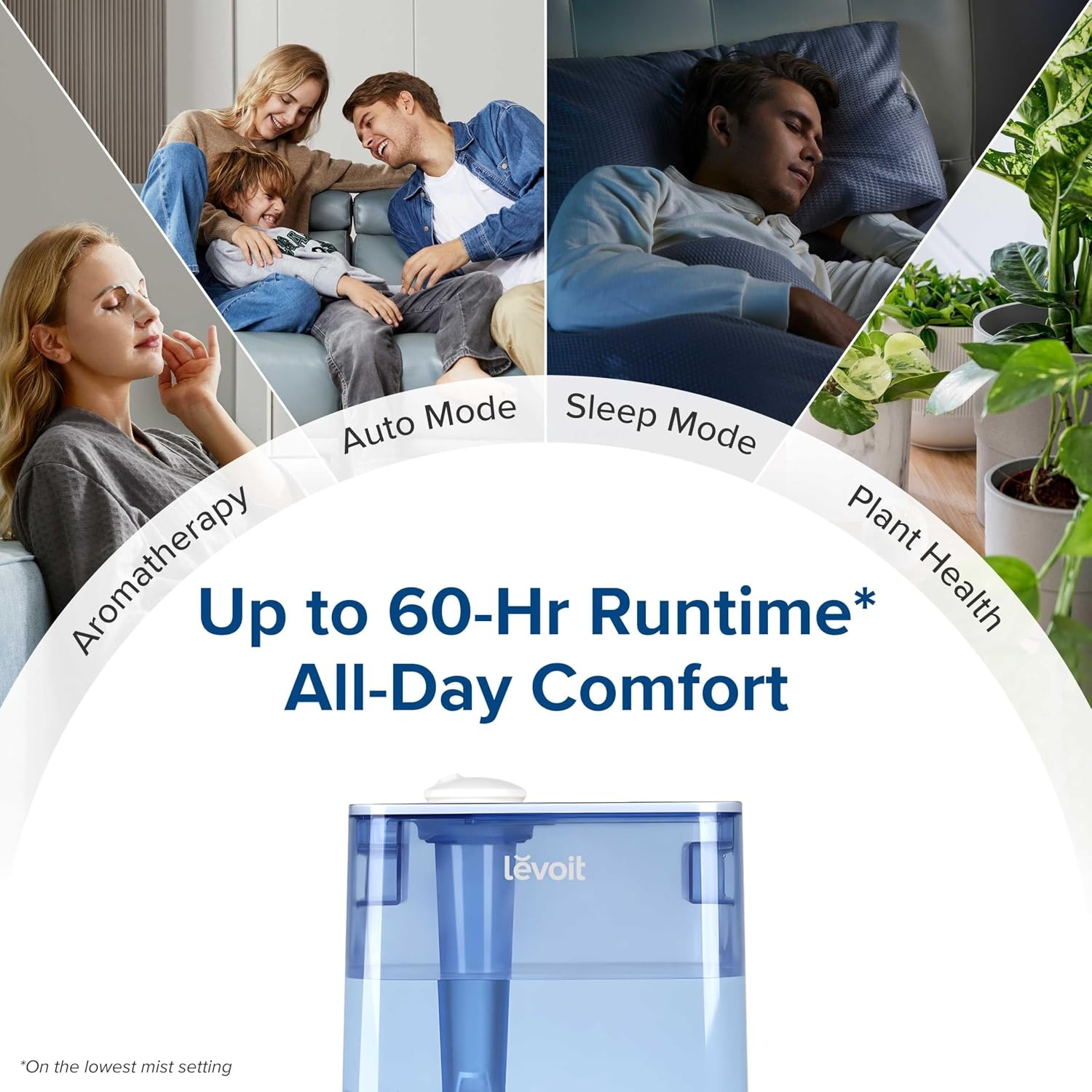 image:imageLevoit Classic300 Ultrasonic Top Fill Humidifier Extra Large 6L Tank 60H Super Quiet Easy to Use and Clean 360 Rotation Nozzle Simple Knob Control Handle Auto Shut Off Gray6L Smart Blue