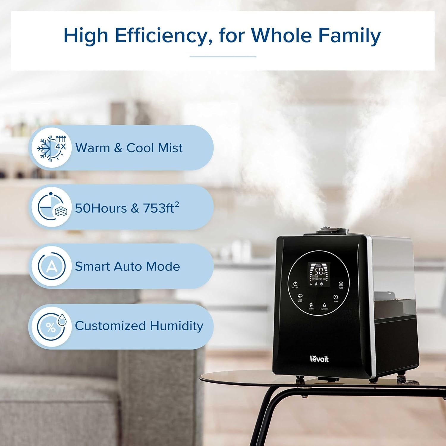 image:imageLevoit Classic300 Ultrasonic Top Fill Humidifier Extra Large 6L Tank 60H Super Quiet Easy to Use and Clean 360 Rotation Nozzle Simple Knob Control Handle Auto Shut Off GrayWarm and Cool Mist