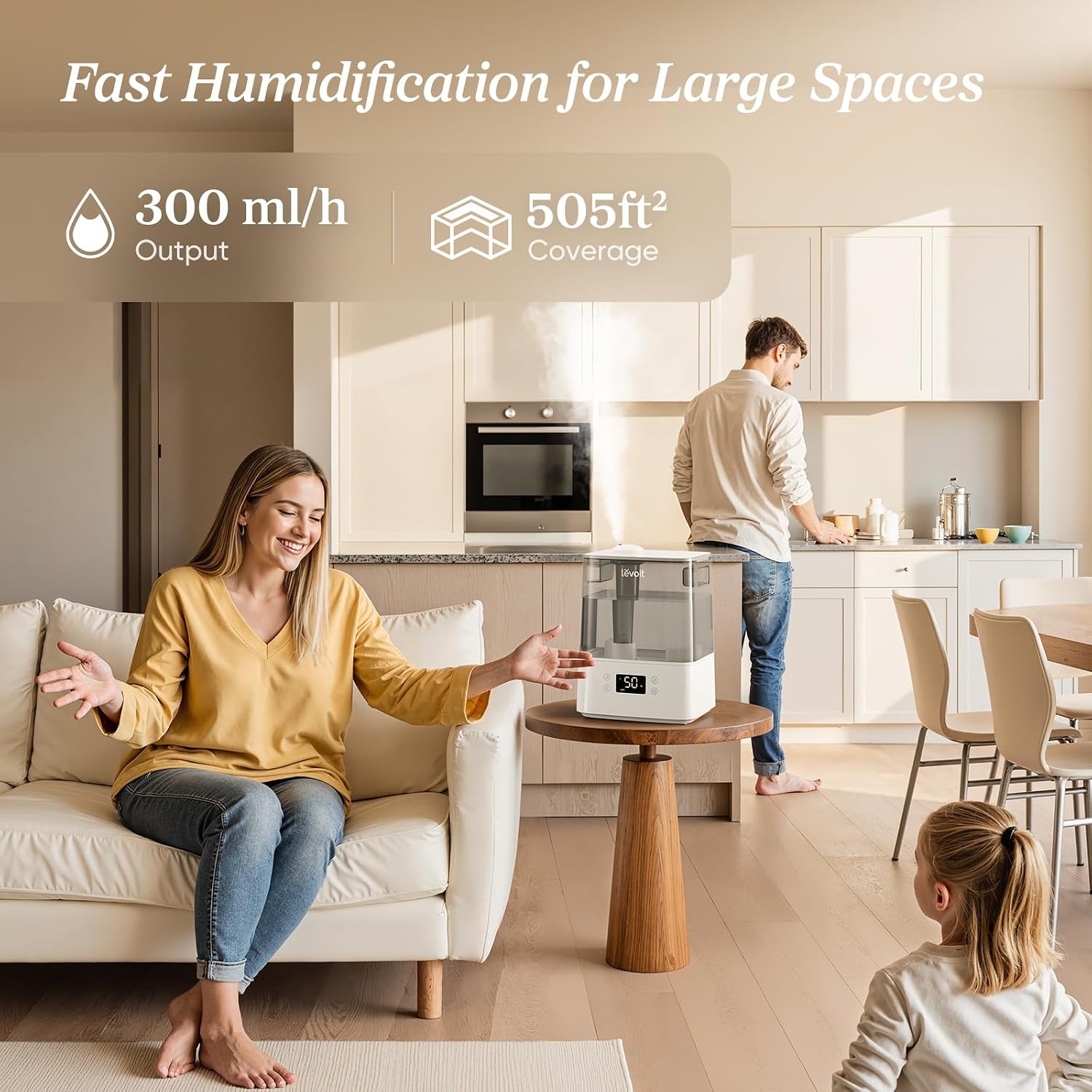 image:imageLevoit Classic300 Ultrasonic Top Fill Humidifier Extra Large 6L Tank 60H Super Quiet Easy to Use and Clean 360 Rotation Nozzle Simple Knob Control Handle Auto Shut Off Gray6L Smart Grey