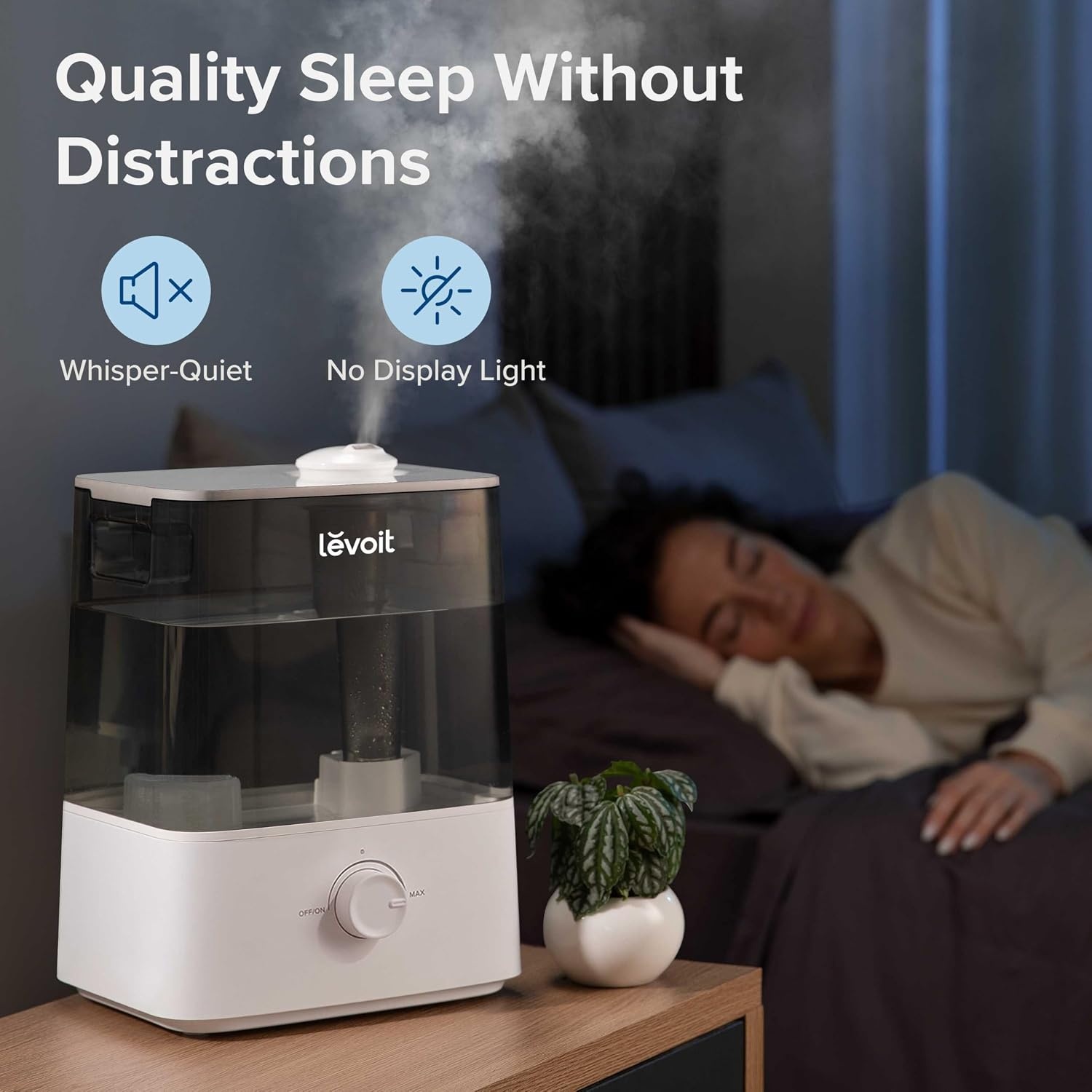 image:imageLevoit Classic300 Ultrasonic Top Fill Humidifier Extra Large 6L Tank 60H Super Quiet Easy to Use and Clean 360 Rotation Nozzle Simple Knob Control Handle Auto Shut Off Gray6L Grey