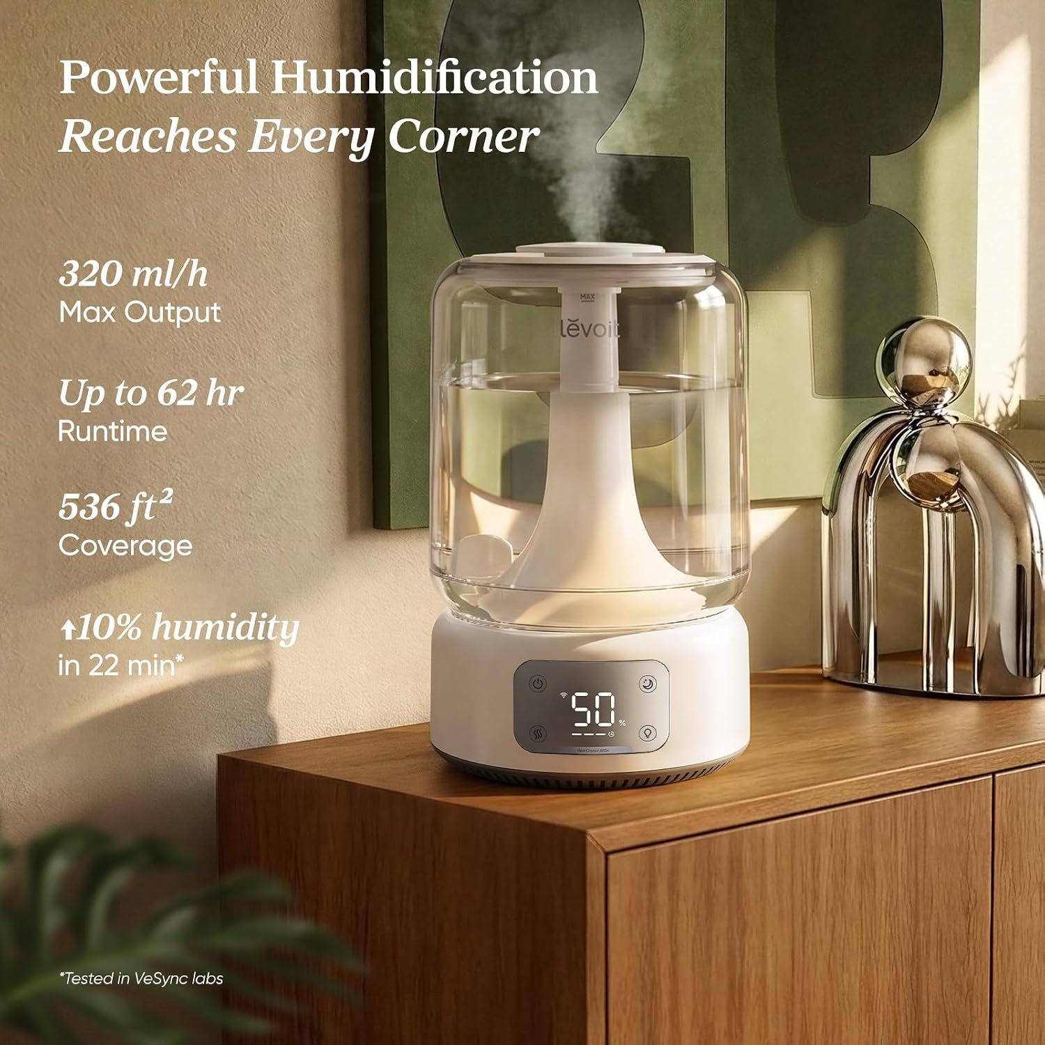 image:imageLevoit Classic300 Ultrasonic Top Fill Humidifier Extra Large 6L Tank 60H Super Quiet Easy to Use and Clean 360 Rotation Nozzle Simple Knob Control Handle Auto Shut Off Gray62L smart White