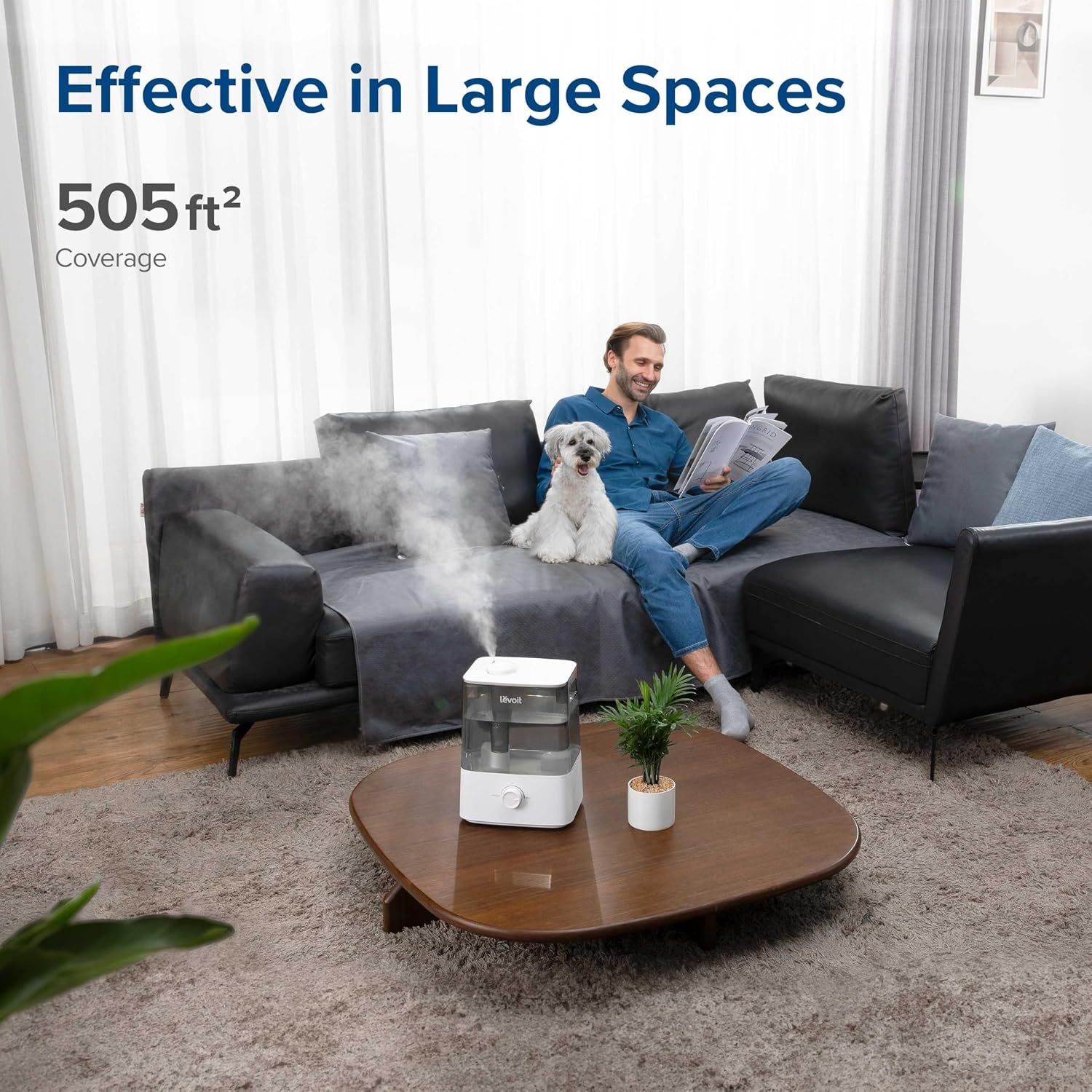 image:imageLevoit Classic300 Ultrasonic Top Fill Humidifier Extra Large 6L Tank 60H Super Quiet Easy to Use and Clean 360 Rotation Nozzle Simple Knob Control Handle Auto Shut Off Gray6L Grey