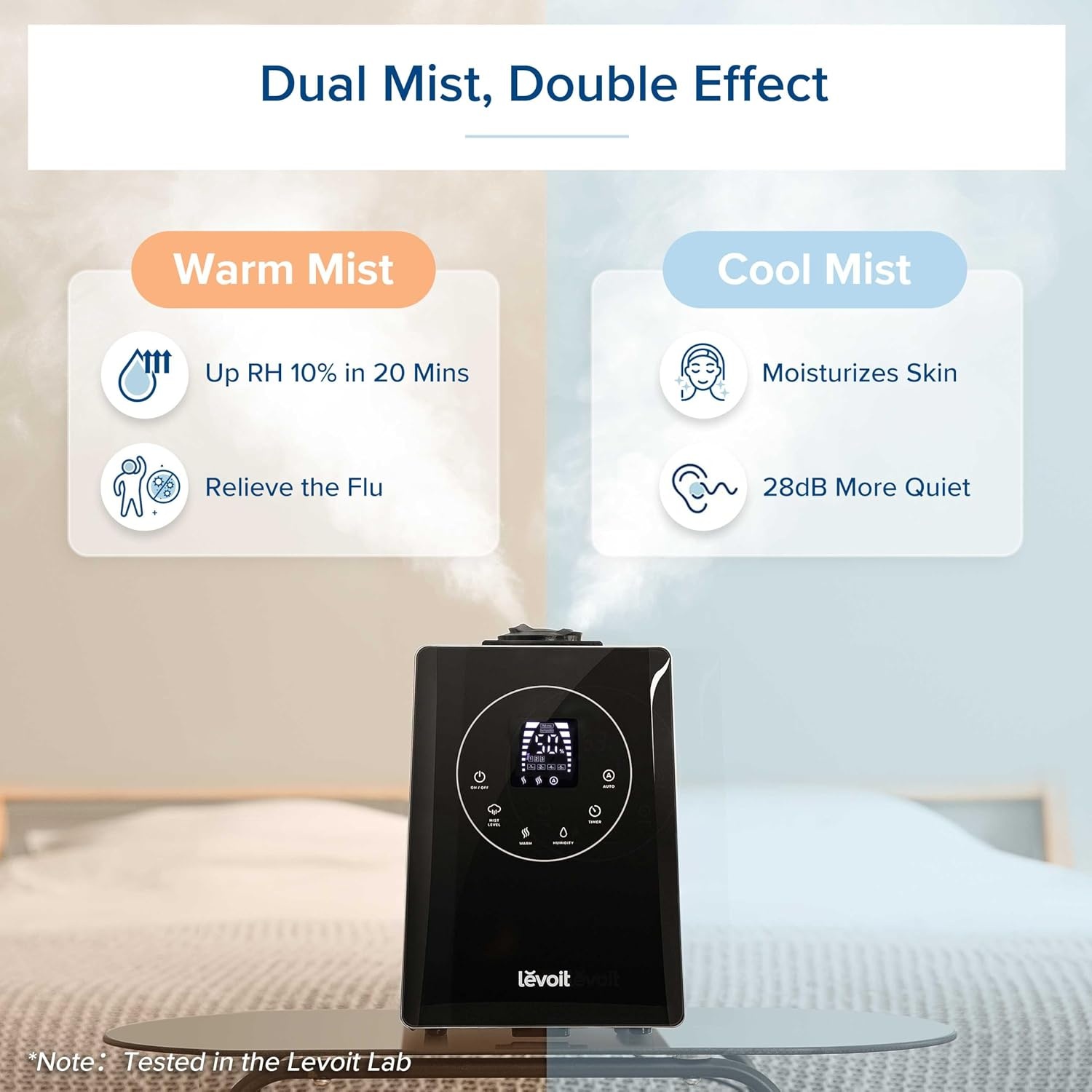image:imageLevoit Classic300 Ultrasonic Top Fill Humidifier Extra Large 6L Tank 60H Super Quiet Easy to Use and Clean 360 Rotation Nozzle Simple Knob Control Handle Auto Shut Off GrayWarm and Cool Mist