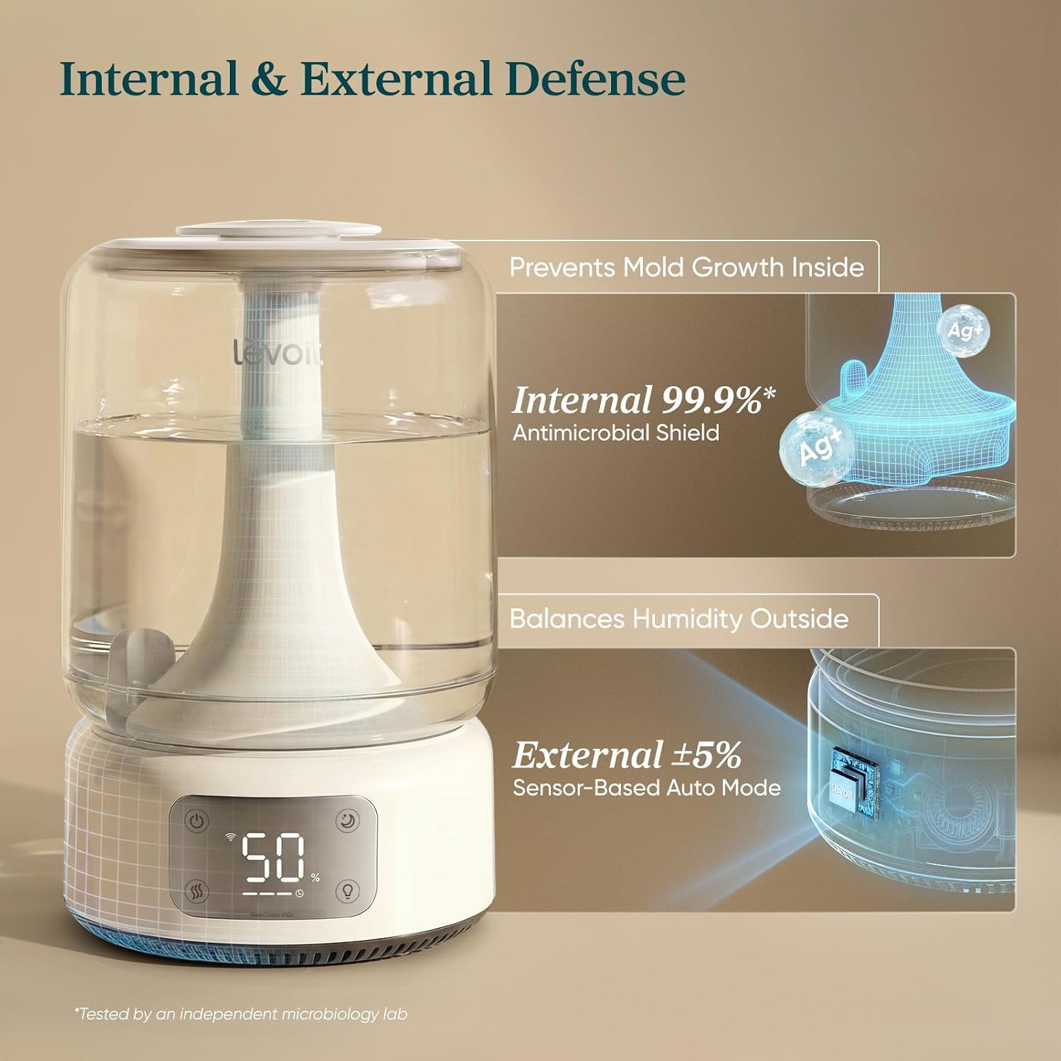 image:imageLevoit Classic300 Ultrasonic Top Fill Humidifier Extra Large 6L Tank 60H Super Quiet Easy to Use and Clean 360 Rotation Nozzle Simple Knob Control Handle Auto Shut Off Gray62L smart White
