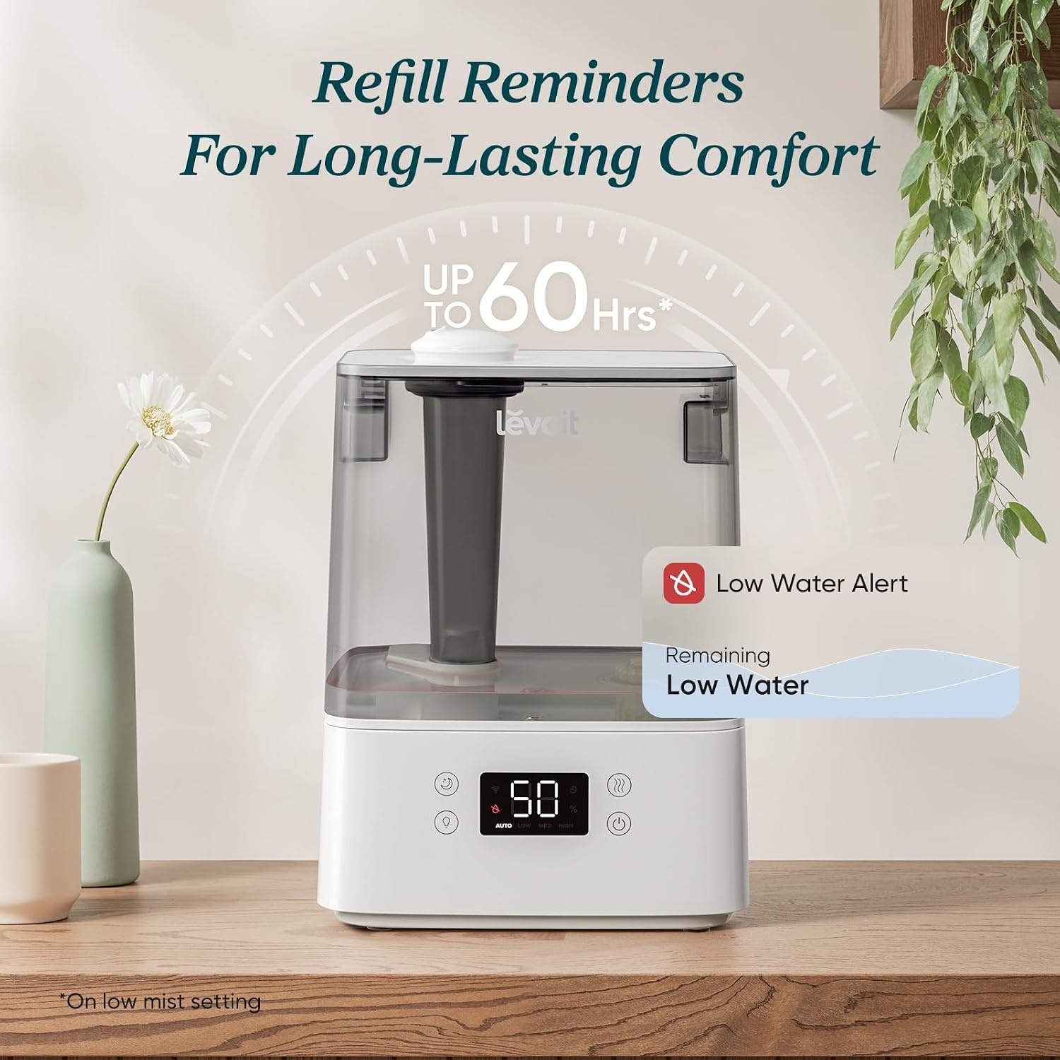 image:imageLevoit Classic300 Ultrasonic Top Fill Humidifier Extra Large 6L Tank 60H Super Quiet Easy to Use and Clean 360 Rotation Nozzle Simple Knob Control Handle Auto Shut Off Gray6L Smart Grey