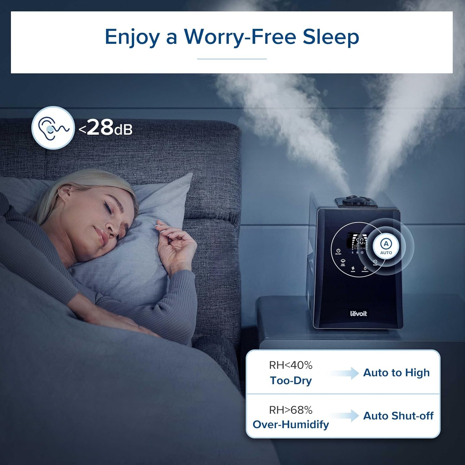 image:imageLevoit Classic300 Ultrasonic Top Fill Humidifier Extra Large 6L Tank 60H Super Quiet Easy to Use and Clean 360 Rotation Nozzle Simple Knob Control Handle Auto Shut Off GrayWarm and Cool Mist