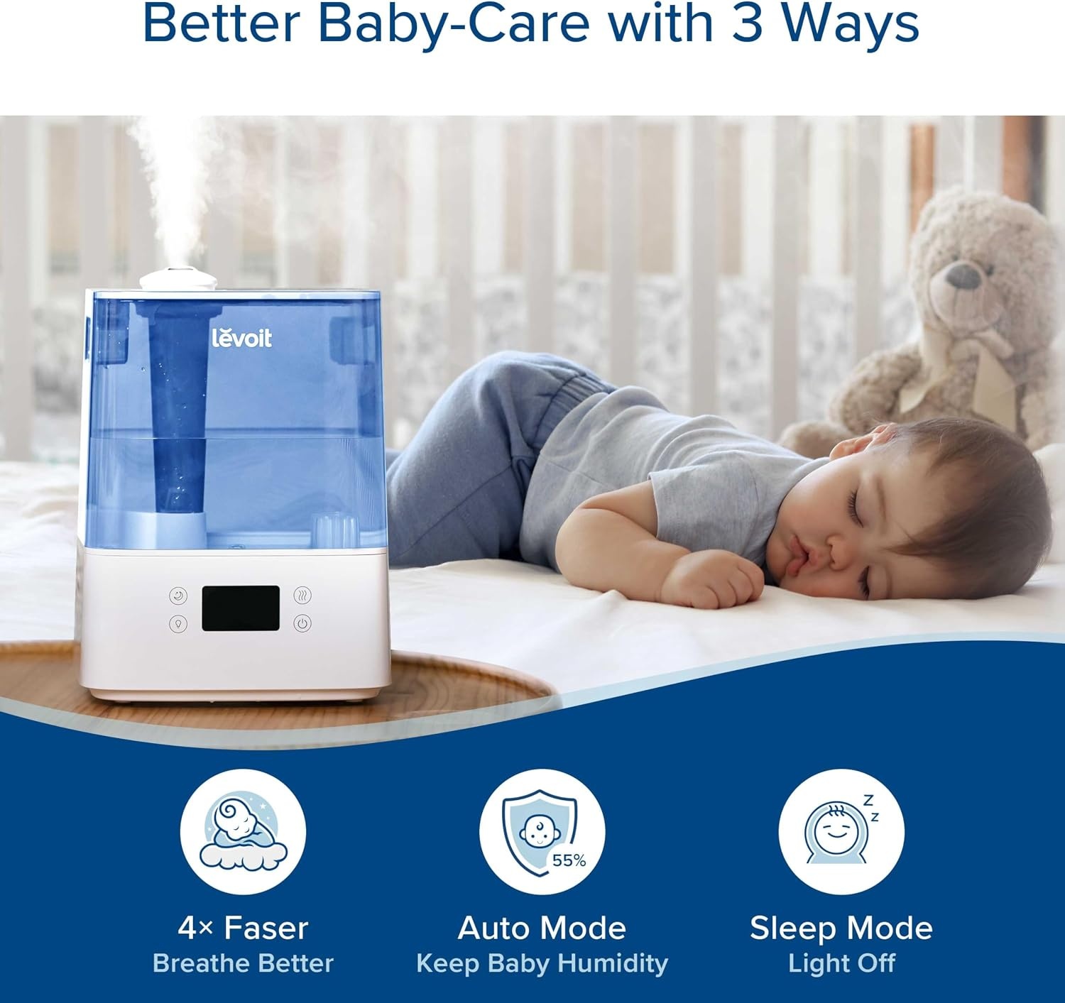 image:imageLevoit Classic300 Ultrasonic Top Fill Humidifier Extra Large 6L Tank 60H Super Quiet Easy to Use and Clean 360 Rotation Nozzle Simple Knob Control Handle Auto Shut Off Gray6L Smart Blue