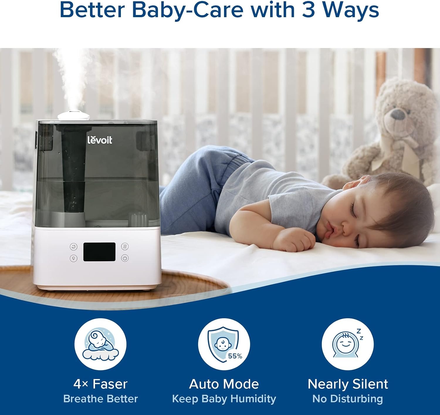 image:imageLevoit Classic300 Ultrasonic Top Fill Humidifier Extra Large 6L Tank 60H Super Quiet Easy to Use and Clean 360 Rotation Nozzle Simple Knob Control Handle Auto Shut Off Gray6L Smart Grey