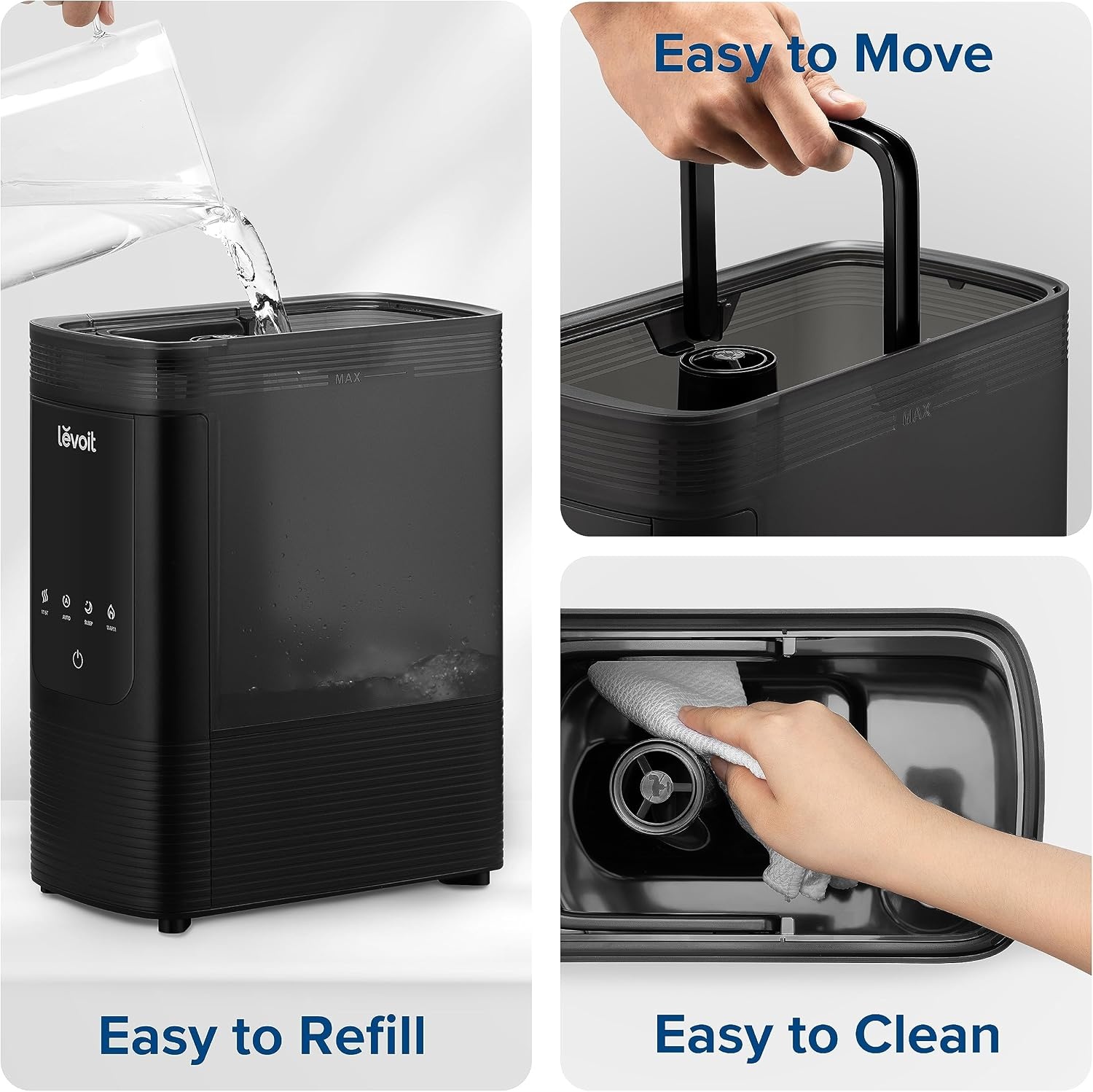 image:imageLevoit Classic300 Ultrasonic Top Fill Humidifier Extra Large 6L Tank 60H Super Quiet Easy to Use and Clean 360 Rotation Nozzle Simple Knob Control Handle Auto Shut Off GraySmart Warm And Cool Mist