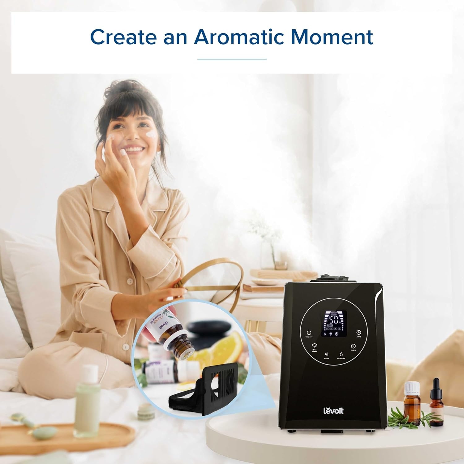 image:imageLevoit Classic300 Ultrasonic Top Fill Humidifier Extra Large 6L Tank 60H Super Quiet Easy to Use and Clean 360 Rotation Nozzle Simple Knob Control Handle Auto Shut Off GrayWarm and Cool Mist