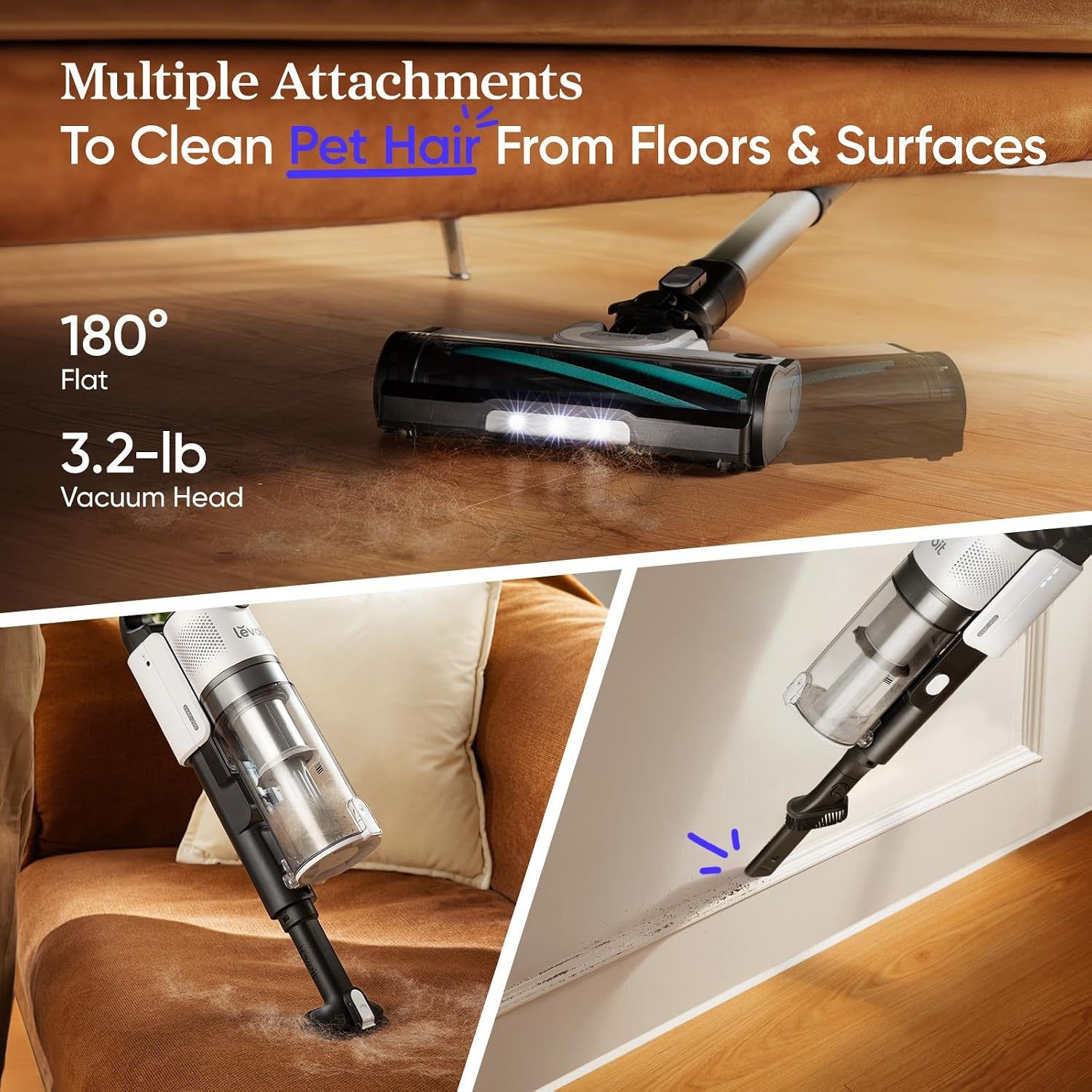 image:imageLevoit Cordless Vacuum Cleaner AntiTangle for Pet Hair Up to 50 Minutes Powerful Suction Lightweight Rechargeable Versatile for Carpets amp Hard Floors 180 LayFlat Design LVAC200LVAC200 Essential