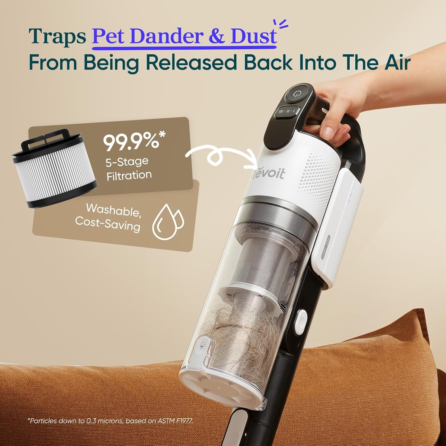 image:imageLevoit Cordless Vacuum Cleaner AntiTangle for Pet Hair Up to 50 Minutes Powerful Suction Lightweight Rechargeable Versatile for Carpets amp Hard Floors 180 LayFlat Design LVAC200LVAC200 Essential