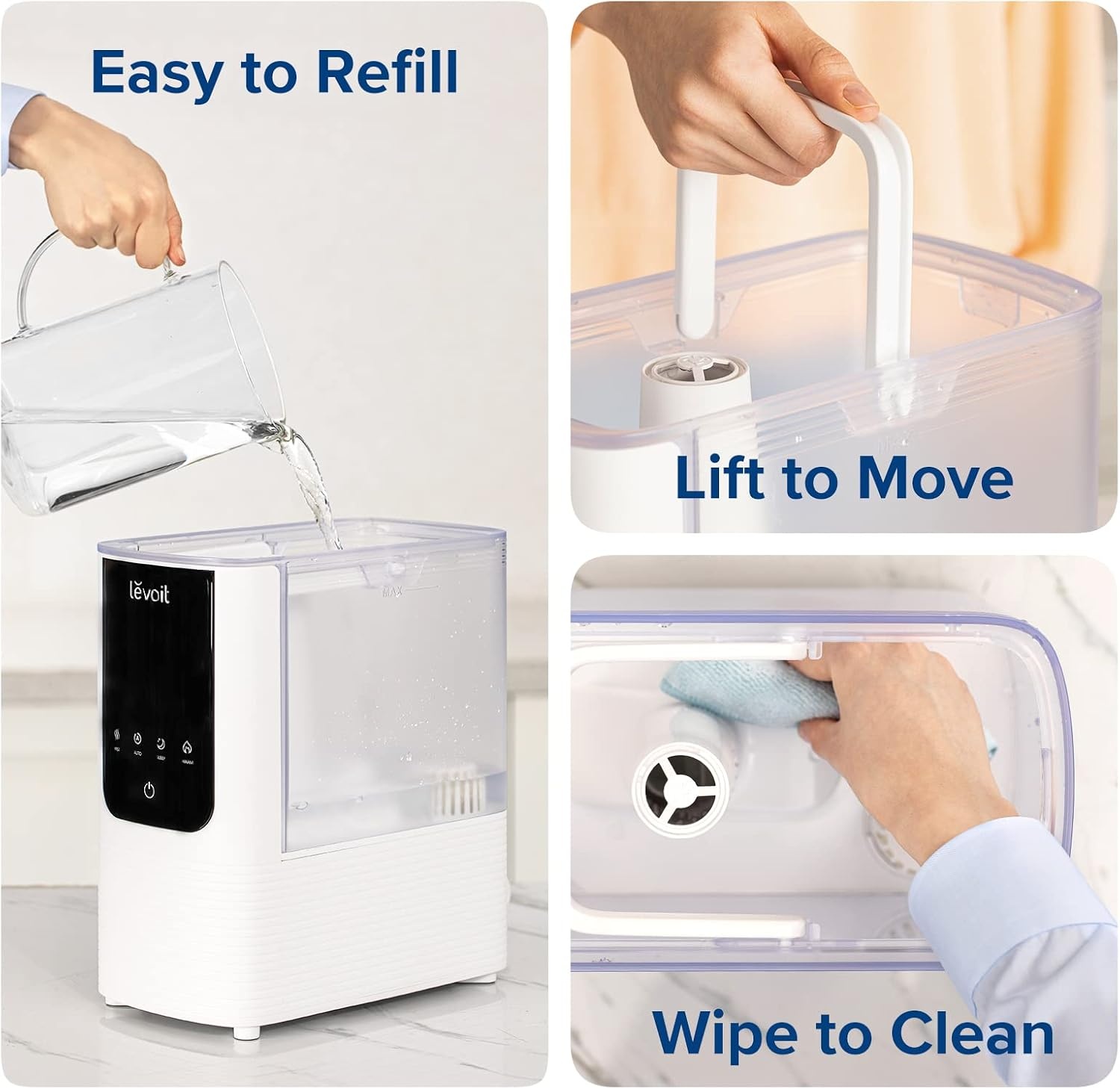 image:imageLevoit Humidifiers for Bedroom Smart Warm and Cool Mist Symptom Relief OasisMist 45L TopFill Tank Runs 45H Large Room Auto Customized Humidity 26dB Quiet Essential Oil Easy to Clean WhiteWhite