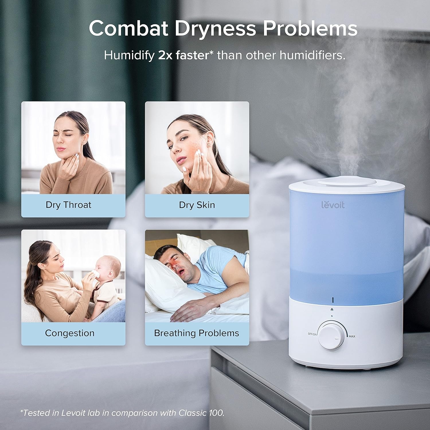 image:imageLevoit Top Fill Humidifiers for Bedroom 25L Tank for Large Room 28dB Easy to Fill amp Clean Quiet Cool Mist Air Humidifier for Home Baby Nursery amp Plants Auto Shutoff for Safety 25H Lasting30L Blue