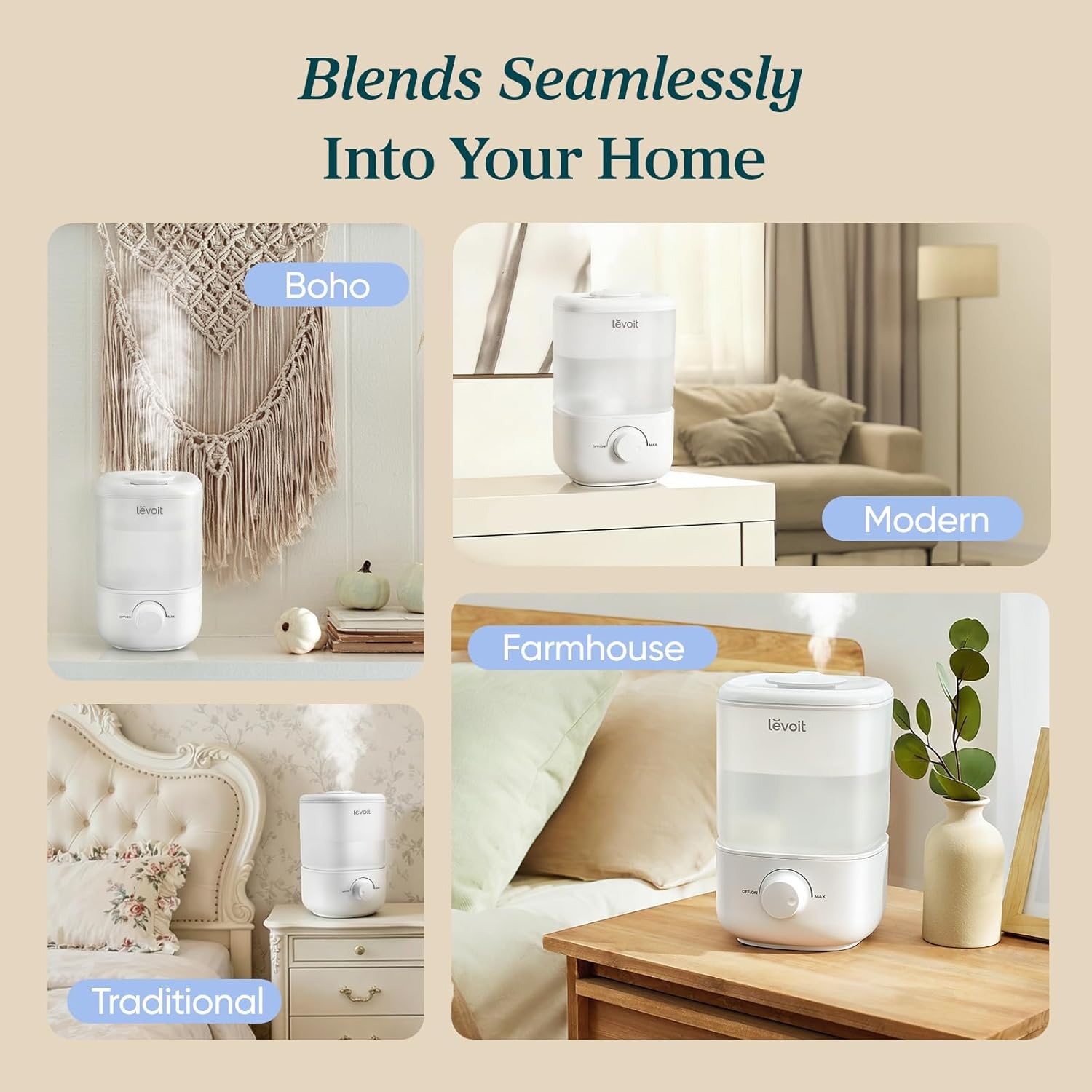 image:imageLevoit Top Fill Humidifiers for Bedroom 25L Tank for Large Room 28dB Easy to Fill amp Clean Quiet Cool Mist Air Humidifier for Home Baby Nursery amp Plants Auto Shutoff for Safety 25H Lasting25L White