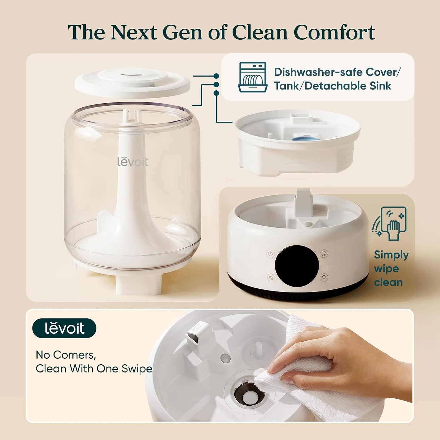 image:imageLevoit Top Fill Humidifiers for Bedroom 25L Tank for Large Room 28dB Easy to Fill amp Clean Quiet Cool Mist Air Humidifier for Home Baby Nursery amp Plants Auto Shutoff for Safety 25H Lasting42L DishwasherSafeSmart