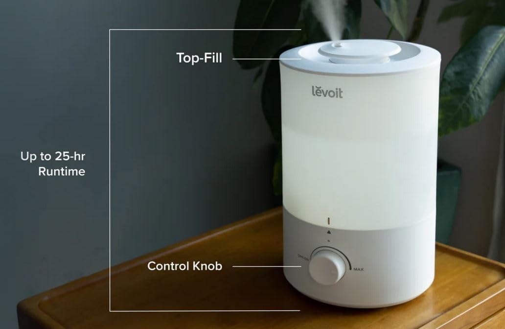 image:imageLevoit Top Fill Humidifiers for Bedroom 25L Tank for Large Room 28dB Easy to Fill amp Clean Quiet Cool Mist Air Humidifier for Home Baby Nursery amp Plants Auto Shutoff for Safety 25H Lasting30L White