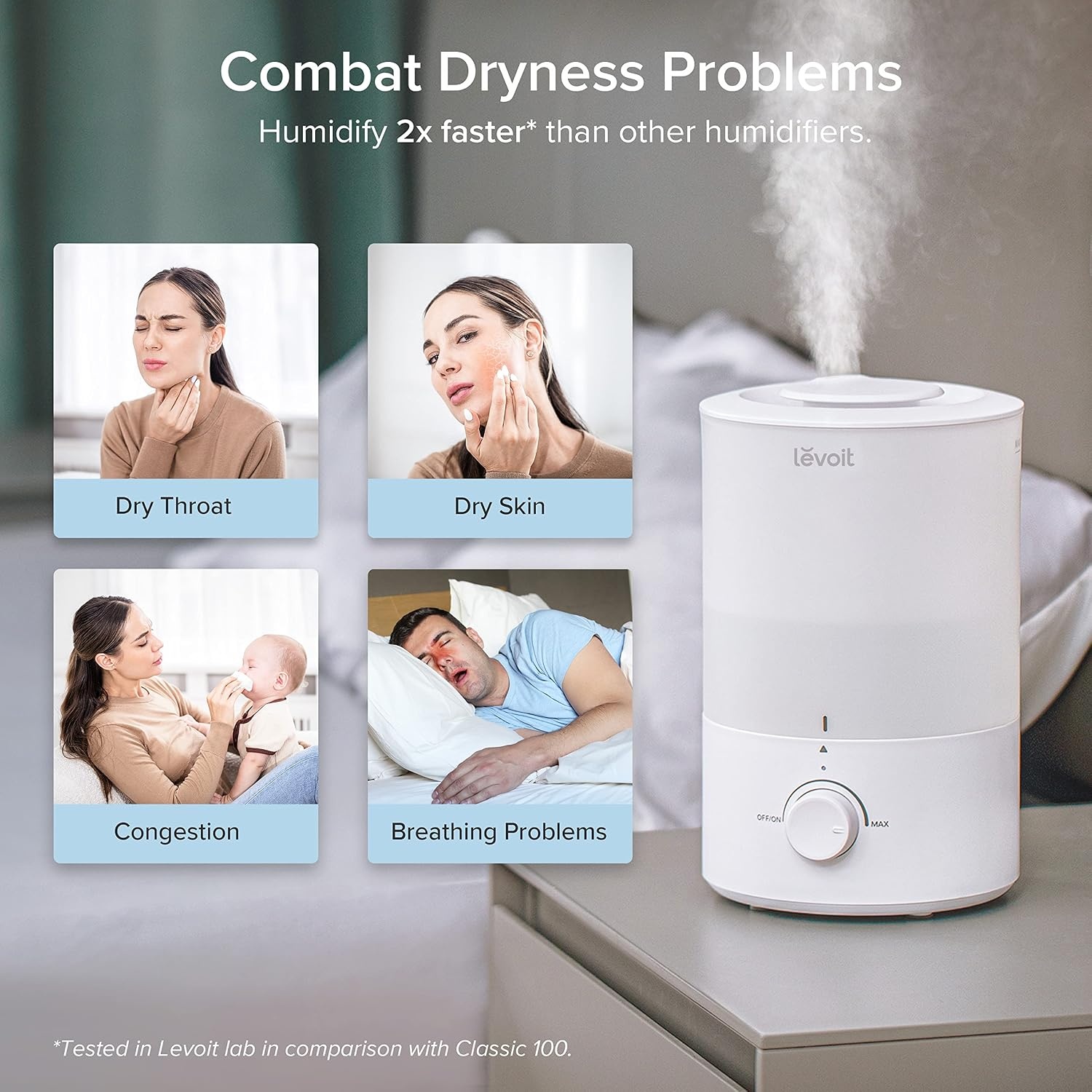 image:imageLevoit Top Fill Humidifiers for Bedroom 25L Tank for Large Room 28dB Easy to Fill amp Clean Quiet Cool Mist Air Humidifier for Home Baby Nursery amp Plants Auto Shutoff for Safety 25H Lasting30L White