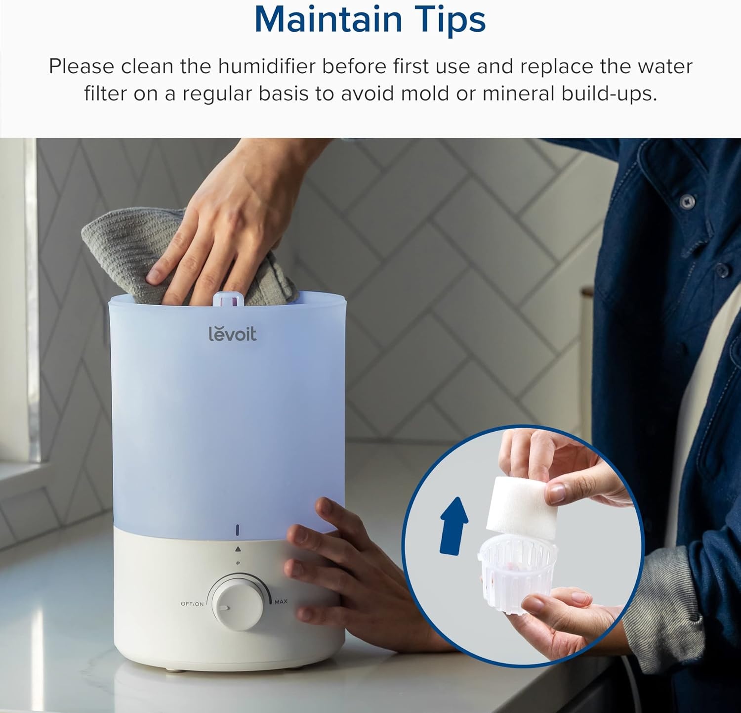 image:imageLevoit Top Fill Humidifiers for Bedroom 25L Tank for Large Room 28dB Easy to Fill amp Clean Quiet Cool Mist Air Humidifier for Home Baby Nursery amp Plants Auto Shutoff for Safety 25H Lasting30L Blue