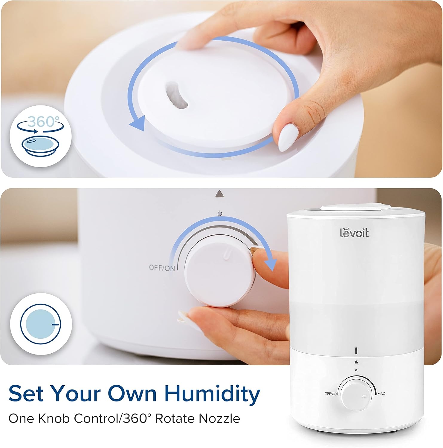 image:imageLevoit Top Fill Humidifiers for Bedroom 25L Tank for Large Room 28dB Easy to Fill amp Clean Quiet Cool Mist Air Humidifier for Home Baby Nursery amp Plants Auto Shutoff for Safety 25H Lasting30L White