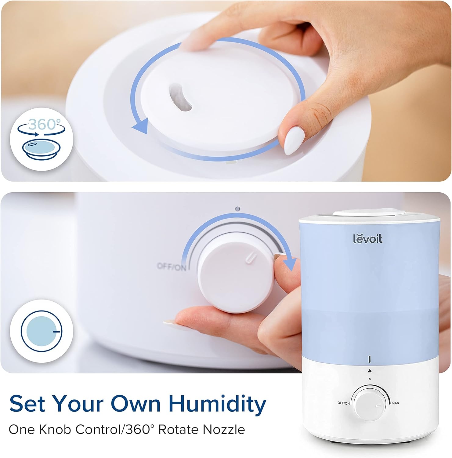 image:imageLevoit Top Fill Humidifiers for Bedroom 25L Tank for Large Room 28dB Easy to Fill amp Clean Quiet Cool Mist Air Humidifier for Home Baby Nursery amp Plants Auto Shutoff for Safety 25H Lasting30L Blue