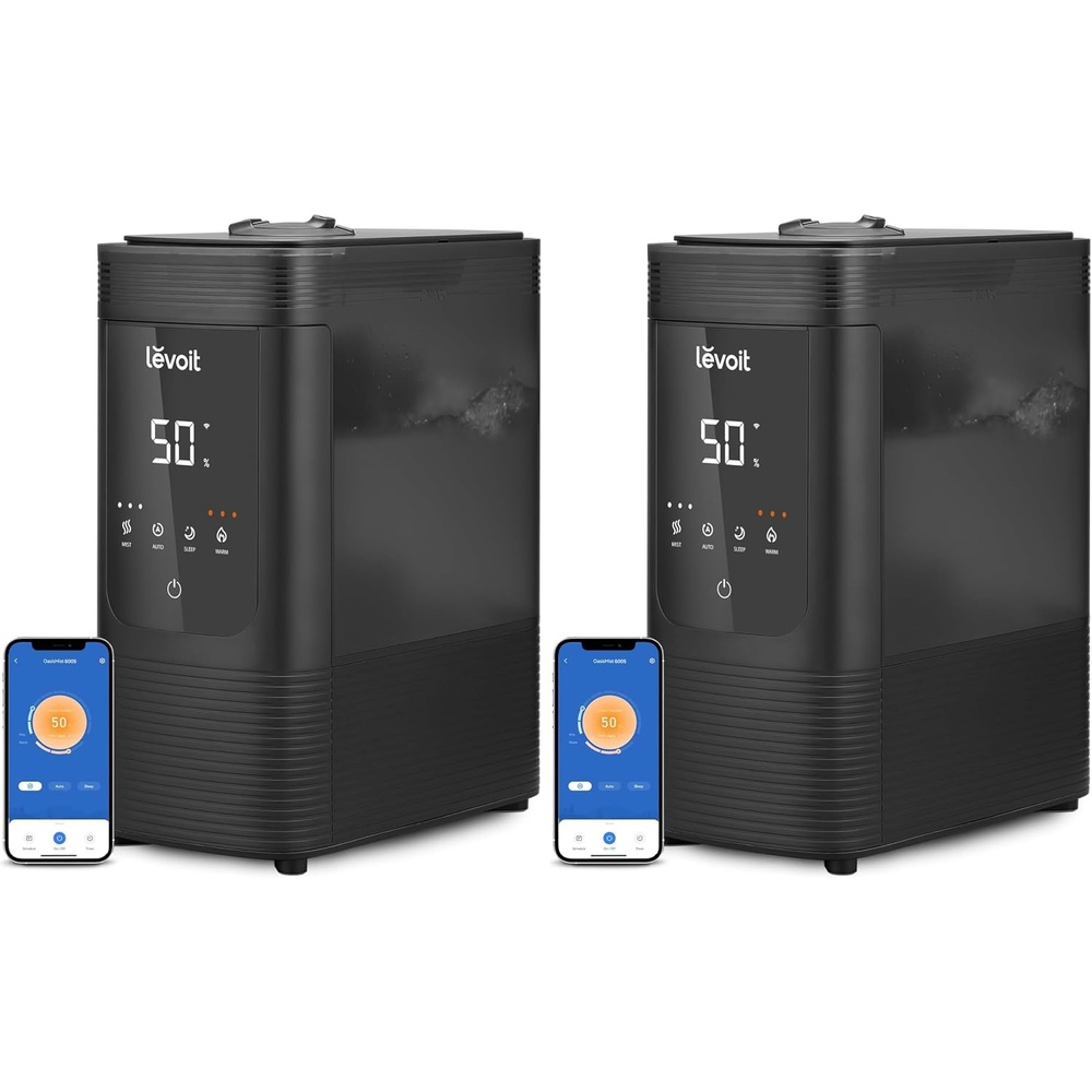 image:imageLevoit Classic300 Ultrasonic Top Fill Humidifier Extra Large 6L Tank 60H Super Quiet Easy to Use and Clean 360 Rotation Nozzle Simple Knob Control Handle Auto Shut Off GraySmart Warm And Cool Mist Pack of 2