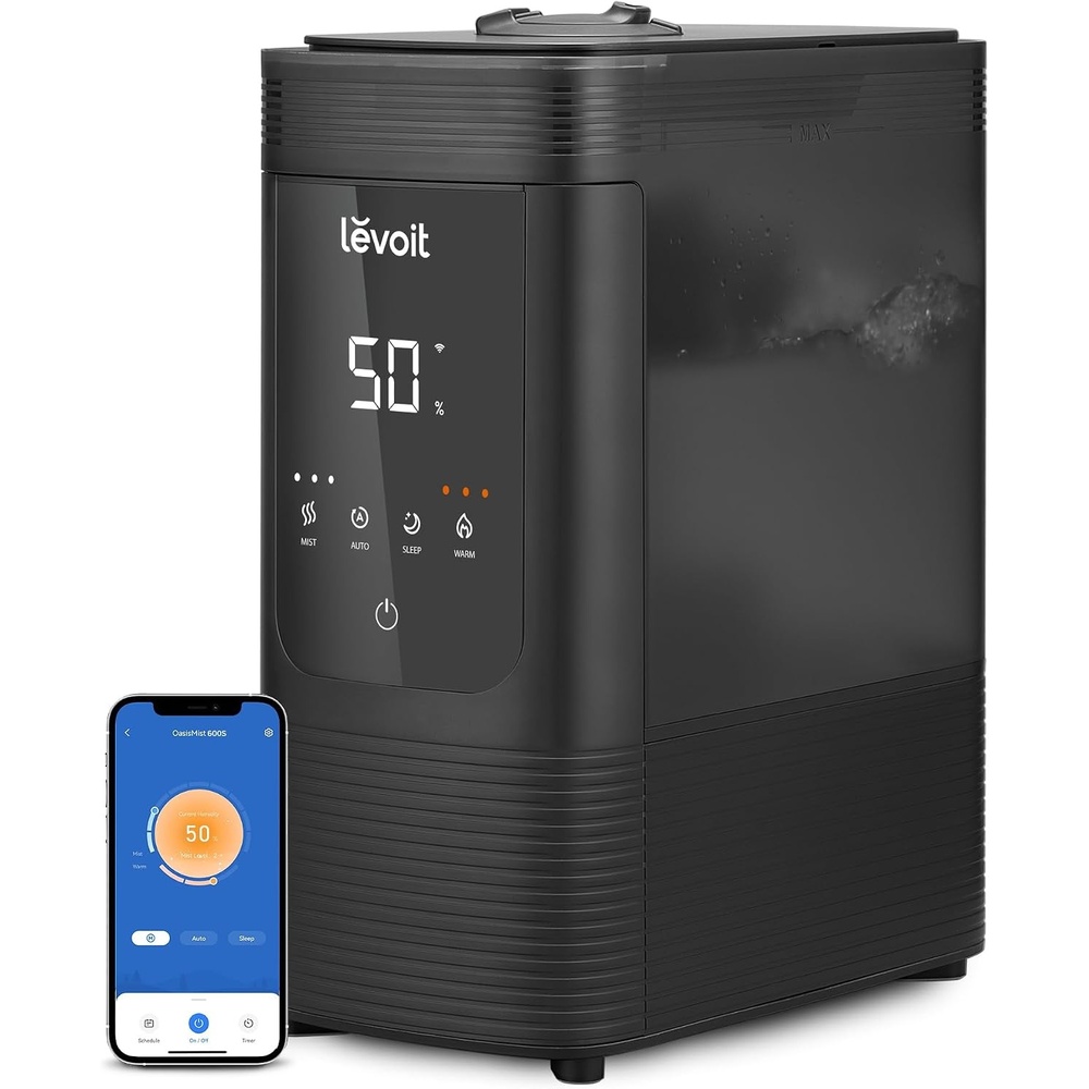 image:imageLevoit Classic300 Ultrasonic Top Fill Humidifier Extra Large 6L Tank 60H Super Quiet Easy to Use and Clean 360 Rotation Nozzle Simple Knob Control Handle Auto Shut Off GraySmart Warm And Cool Mist