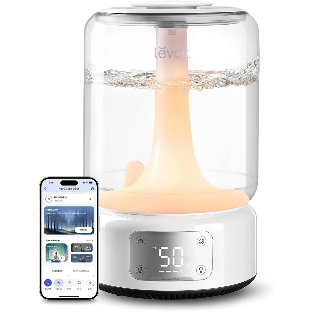 image:imageLevoit Classic300 Ultrasonic Top Fill Humidifier Extra Large 6L Tank 60H Super Quiet Easy to Use and Clean 360 Rotation Nozzle Simple Knob Control Handle Auto Shut Off Gray62L smart White