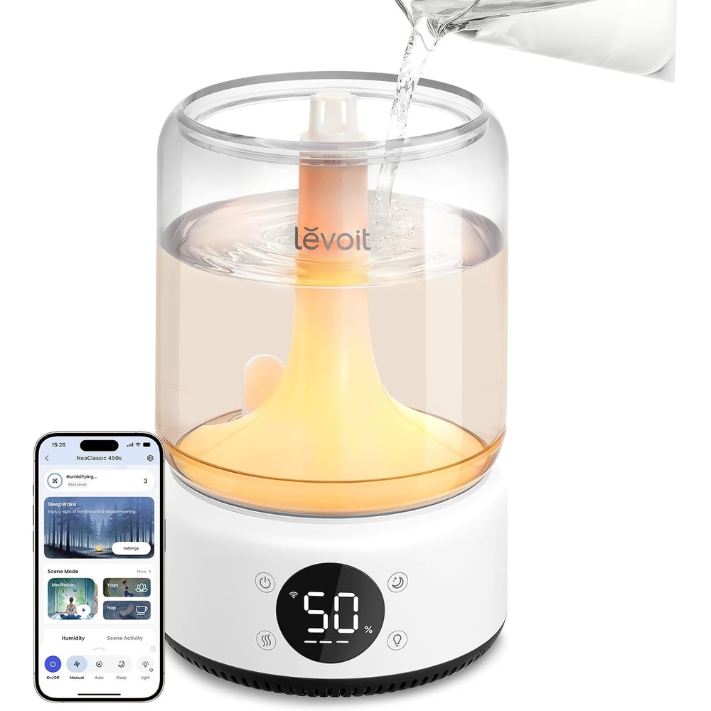 image:imageLevoit Top Fill Humidifiers for Bedroom 25L Tank for Large Room 28dB Easy to Fill amp Clean Quiet Cool Mist Air Humidifier for Home Baby Nursery amp Plants Auto Shutoff for Safety 25H Lasting42L DishwasherSafeSmart